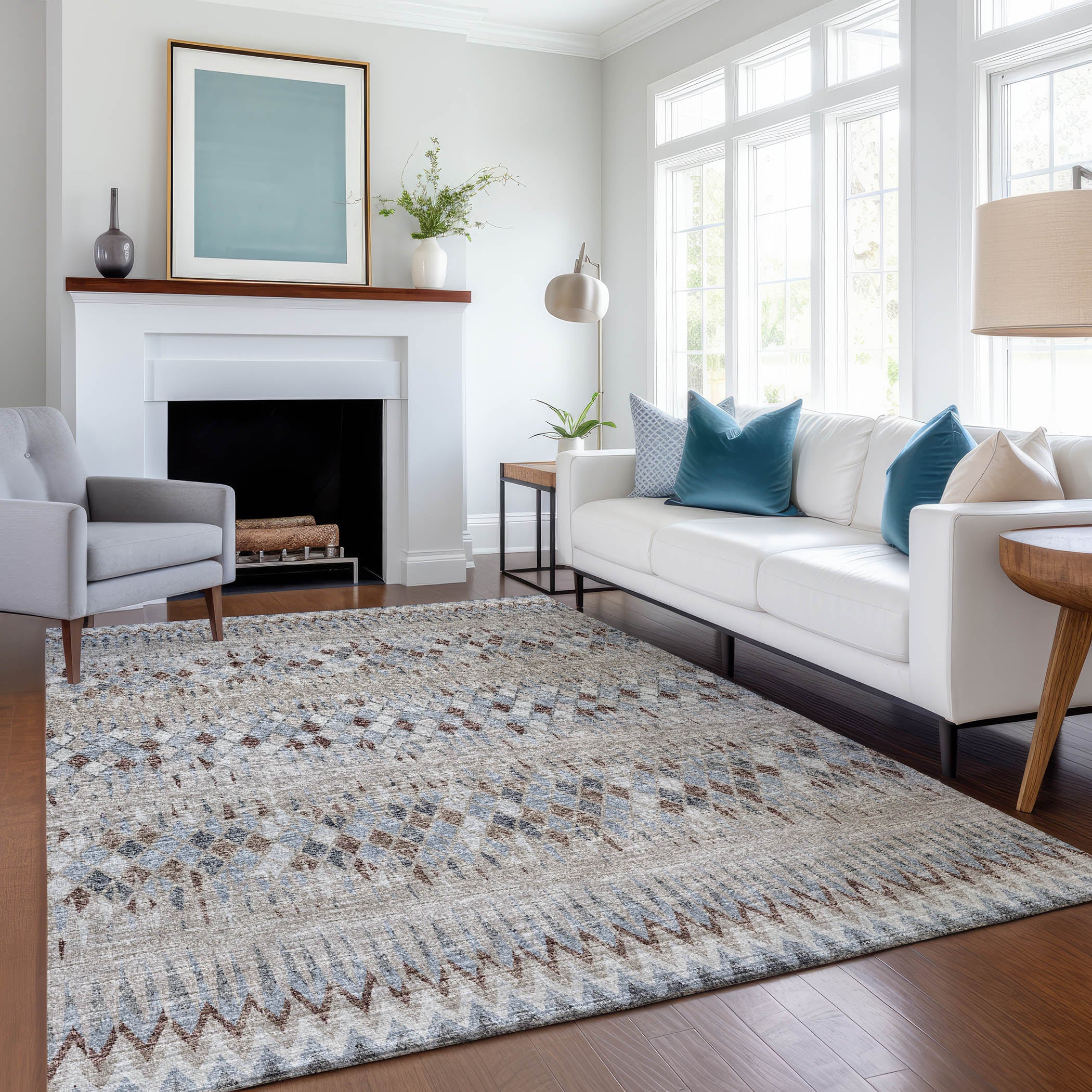 Kyoto Machine Washable Transitional Blue Taupe Rug 2'6" x 3'10" #shape_Rectangle