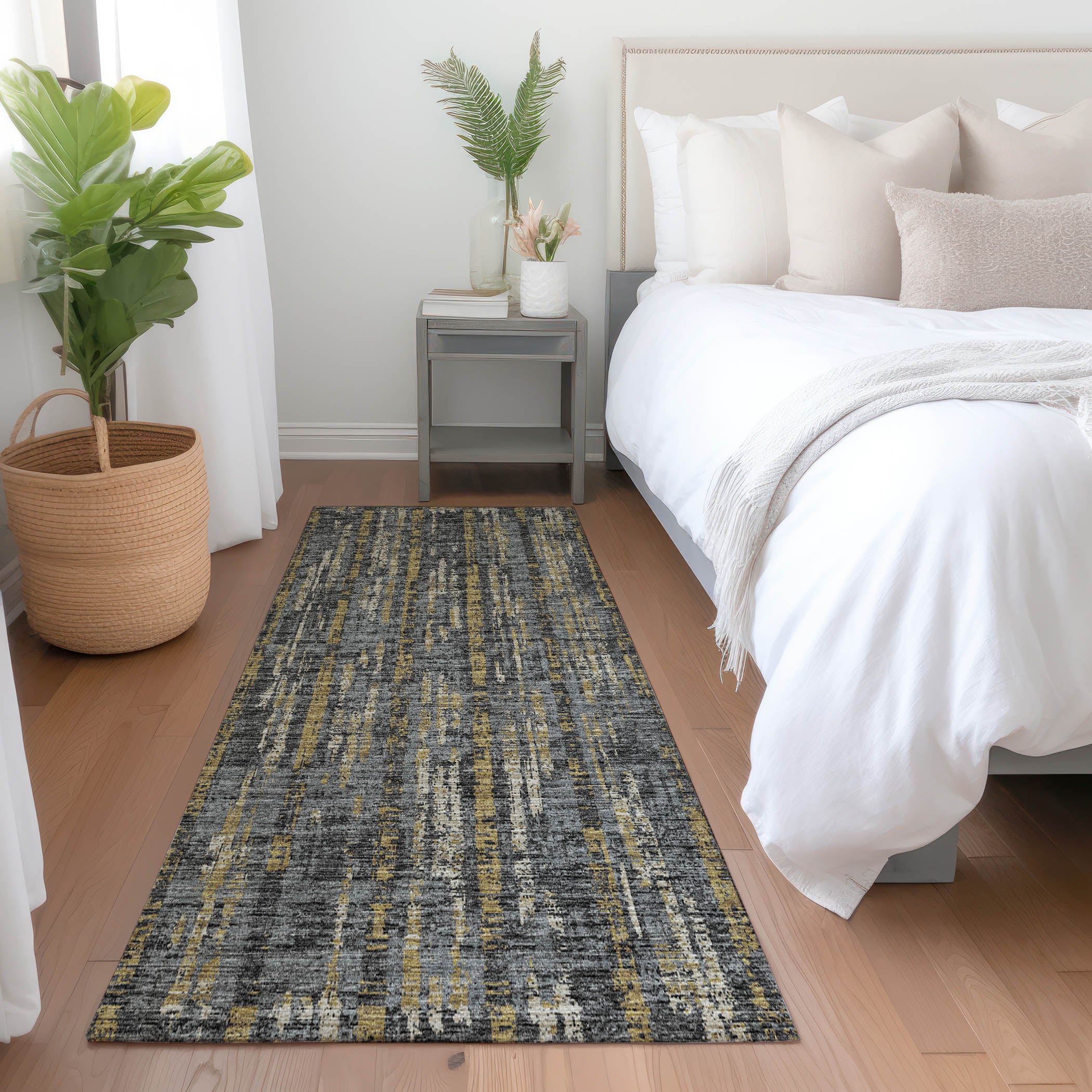 Zanzibar Machine Washable Transitional Granite Charcoal Rug 2'3" x 7'6" #shape_Runner