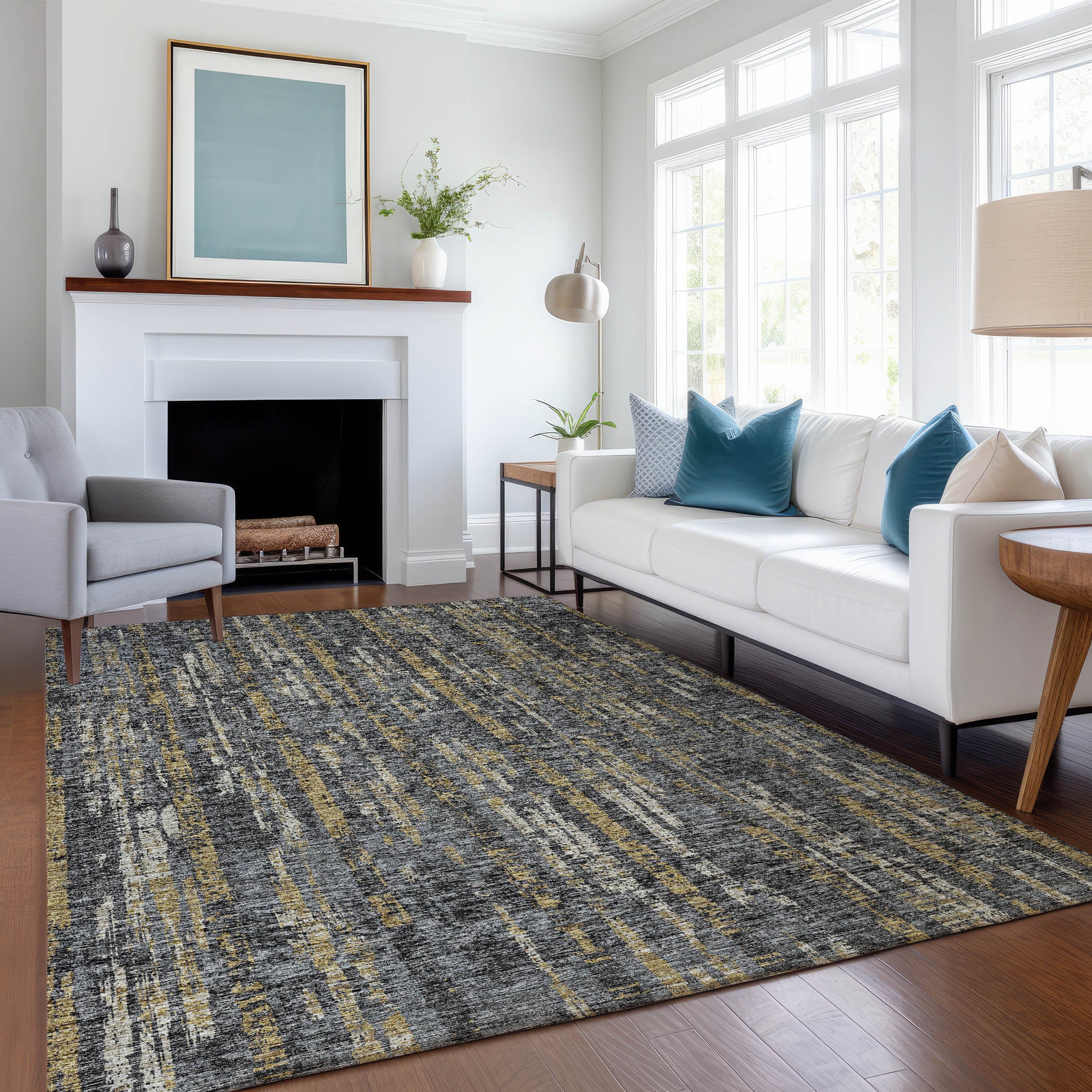 Zanzibar Machine Washable Transitional Granite Charcoal Rug 2'6" x 3'10" #shape_Rectangle