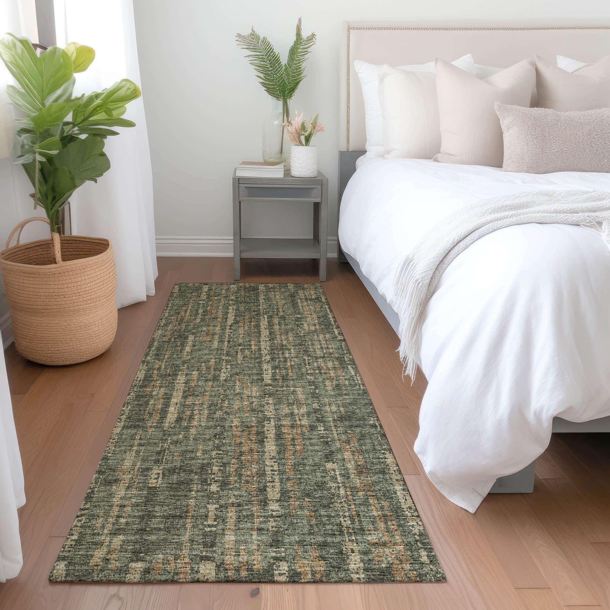 Zanzibar Machine Washable Transitional Green Rug 2'3" x 7'6" #shape_Runner