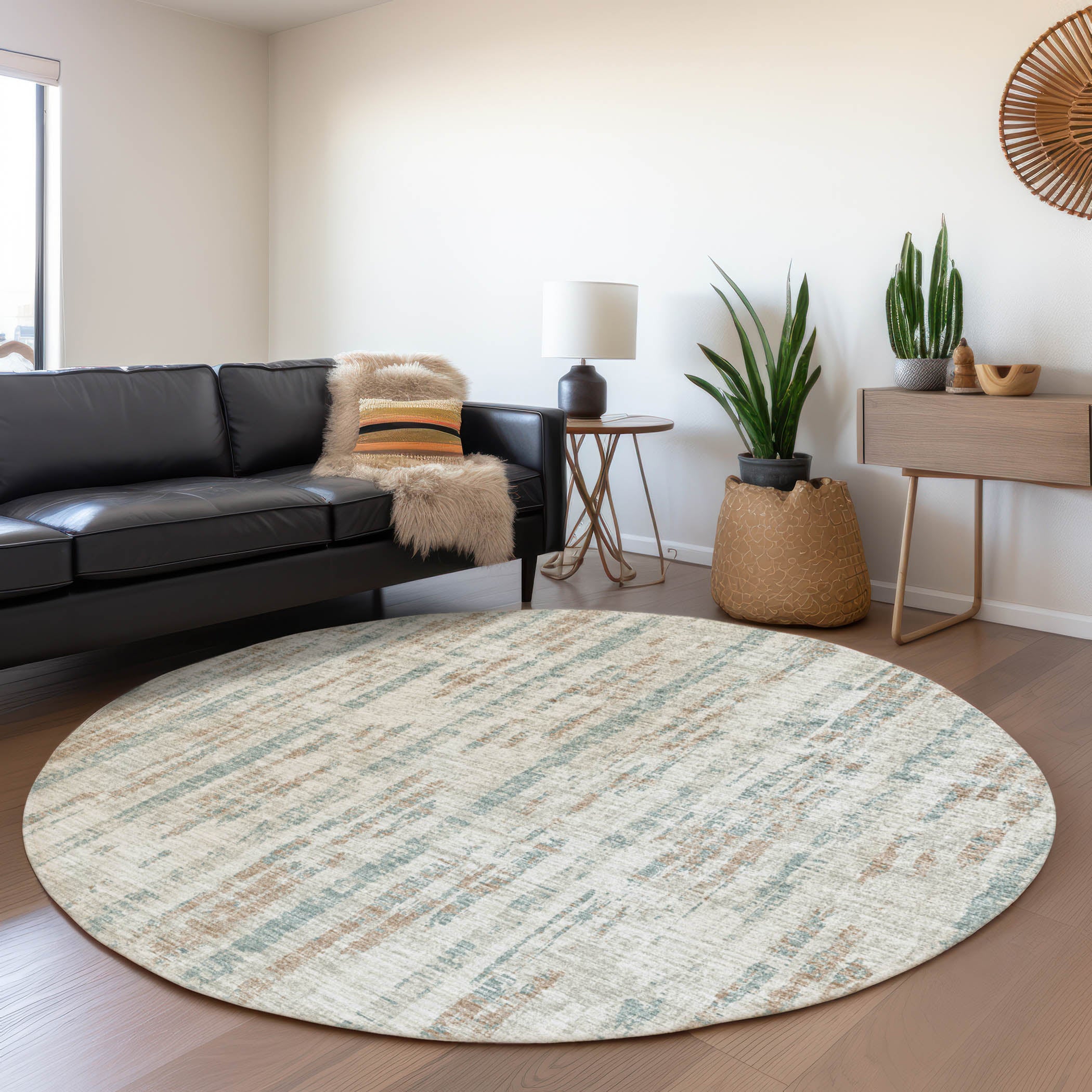 Zanzibar Machine Washable Transitional Ivory Rug 8' x 8' #shape_Round