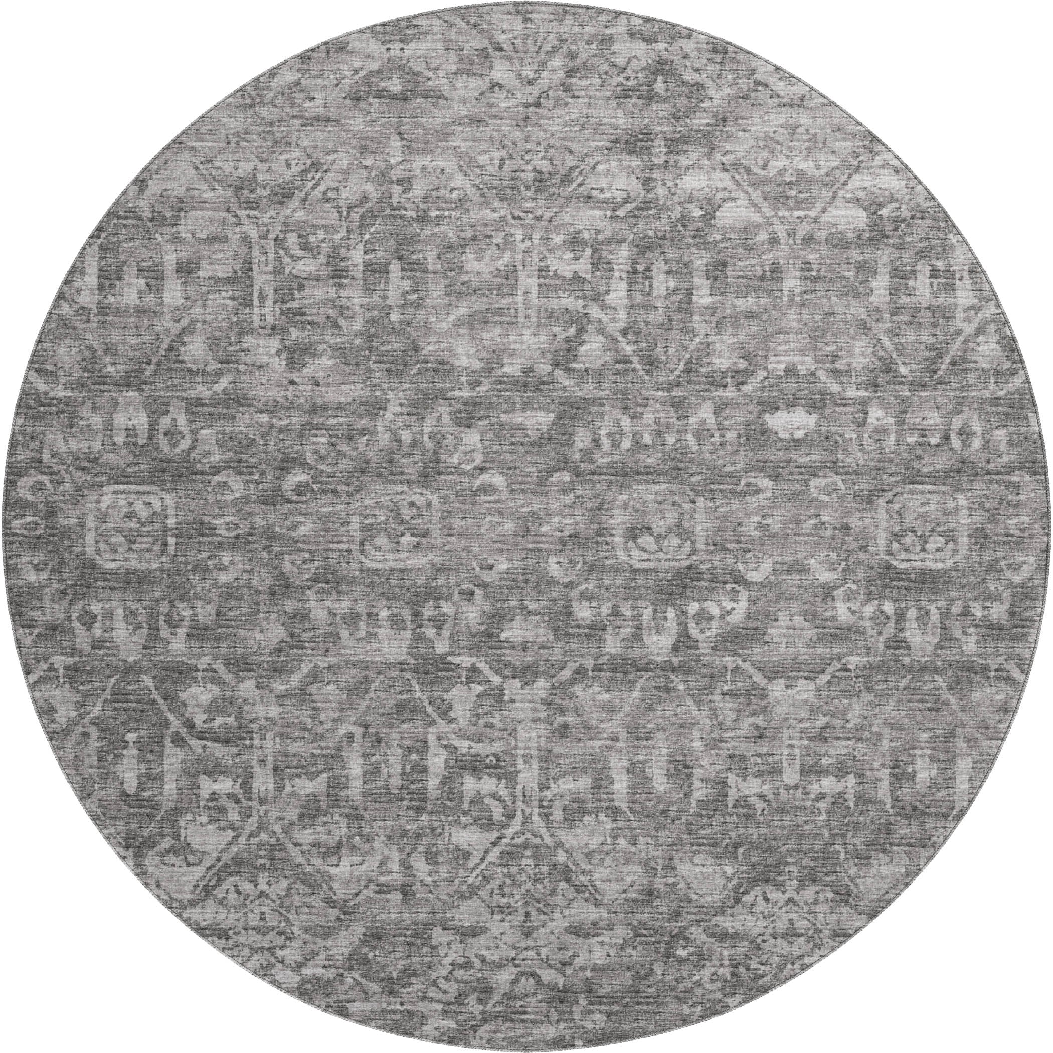 Ghent Machine Washable Traditional Charcoal Gray Rug 8' x 8' #shape_Round