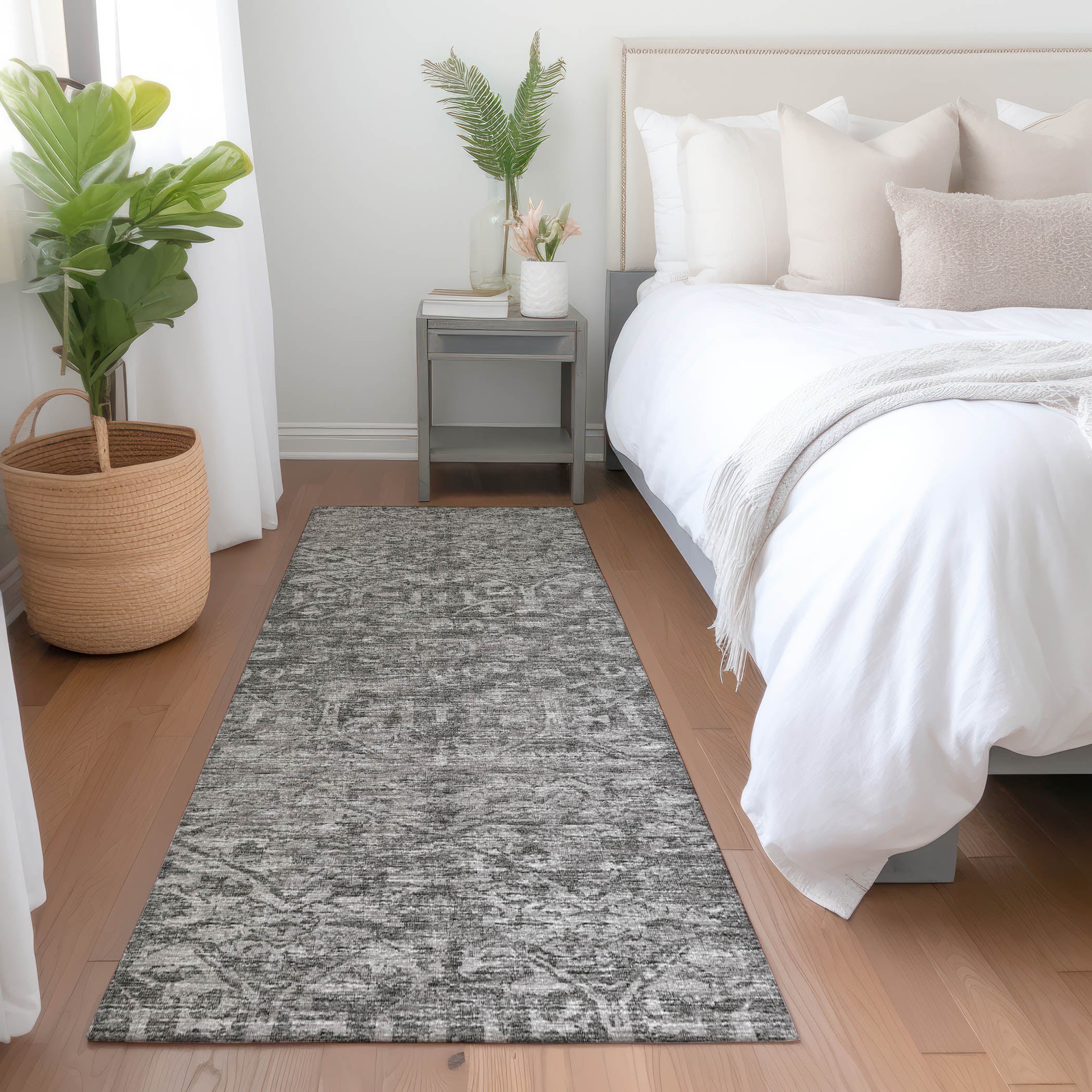 Ghent Machine Washable Traditional Charcoal Gray Rug 2'3" x 7'6" #shape_Runner