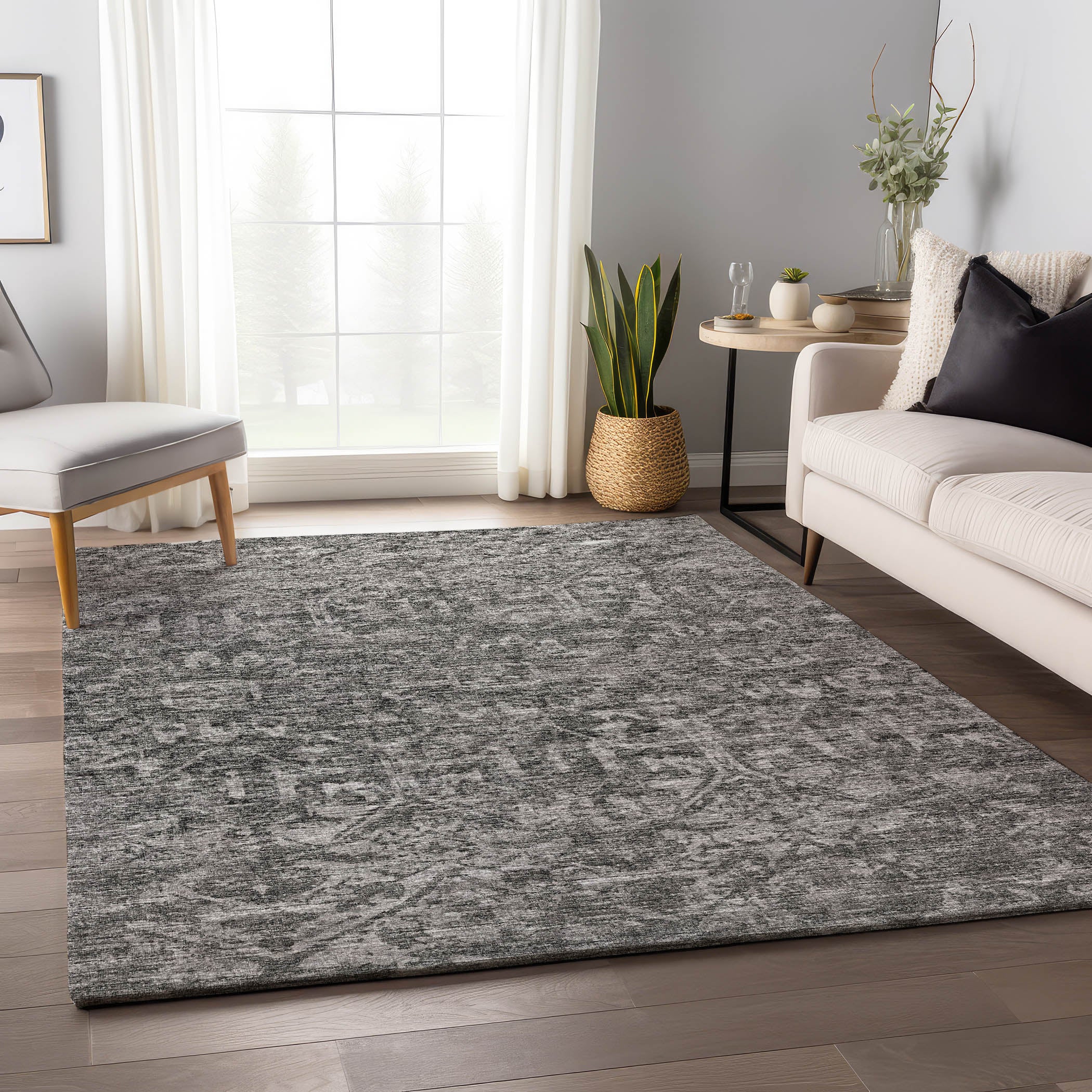 Ghent Machine Washable Traditional Charcoal Gray Rug 2'6" x 3'10" #shape_Rectangle