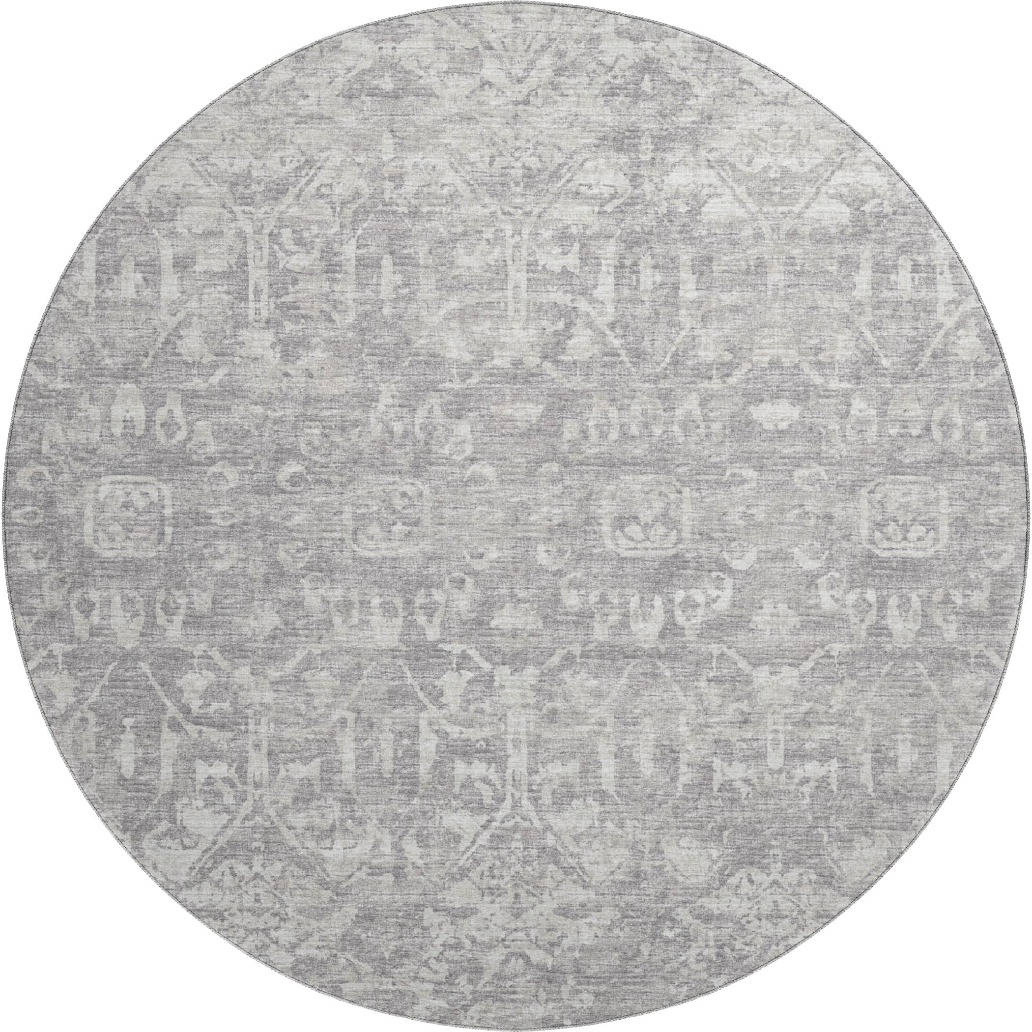 Ghent Machine Washable Traditional Gray Rug 8' x 8' #shape_Round