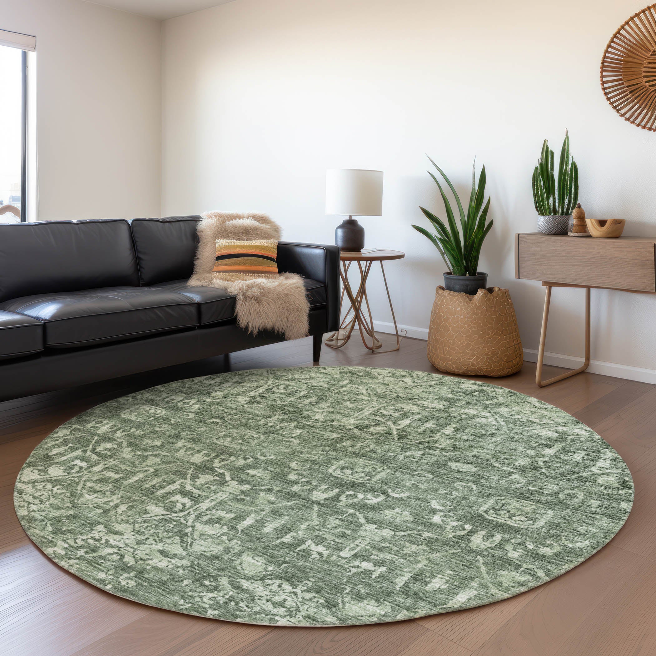 Ghent Machine Washable Traditional Green Rug 8' x 8' #shape_Round
