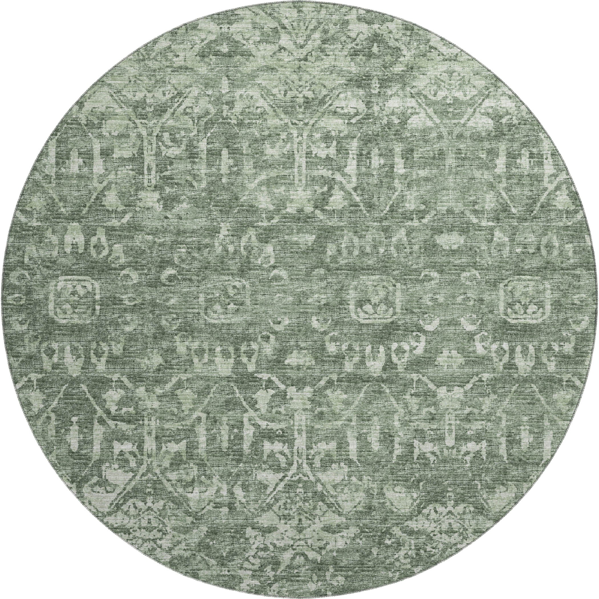 Ghent Machine Washable Traditional Green Rug 8' x 8' #shape_Round