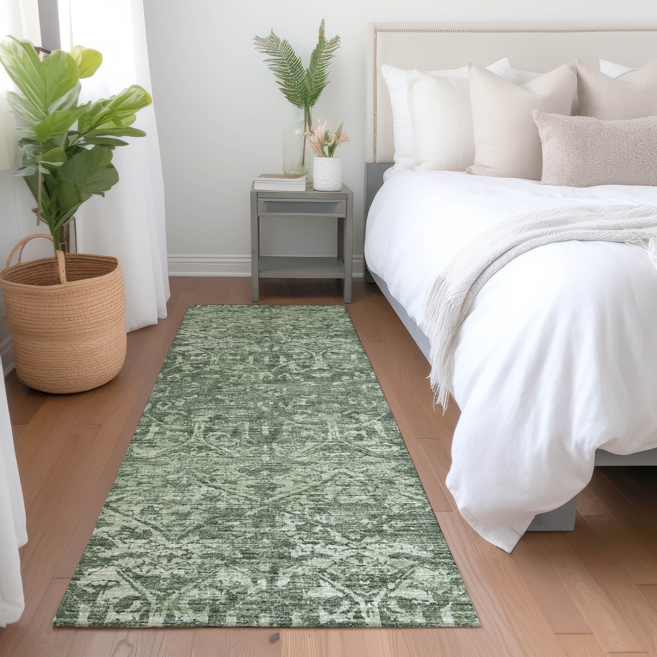 Ghent Machine Washable Traditional Green Rug 2'3" x 7'6" #shape_Runner