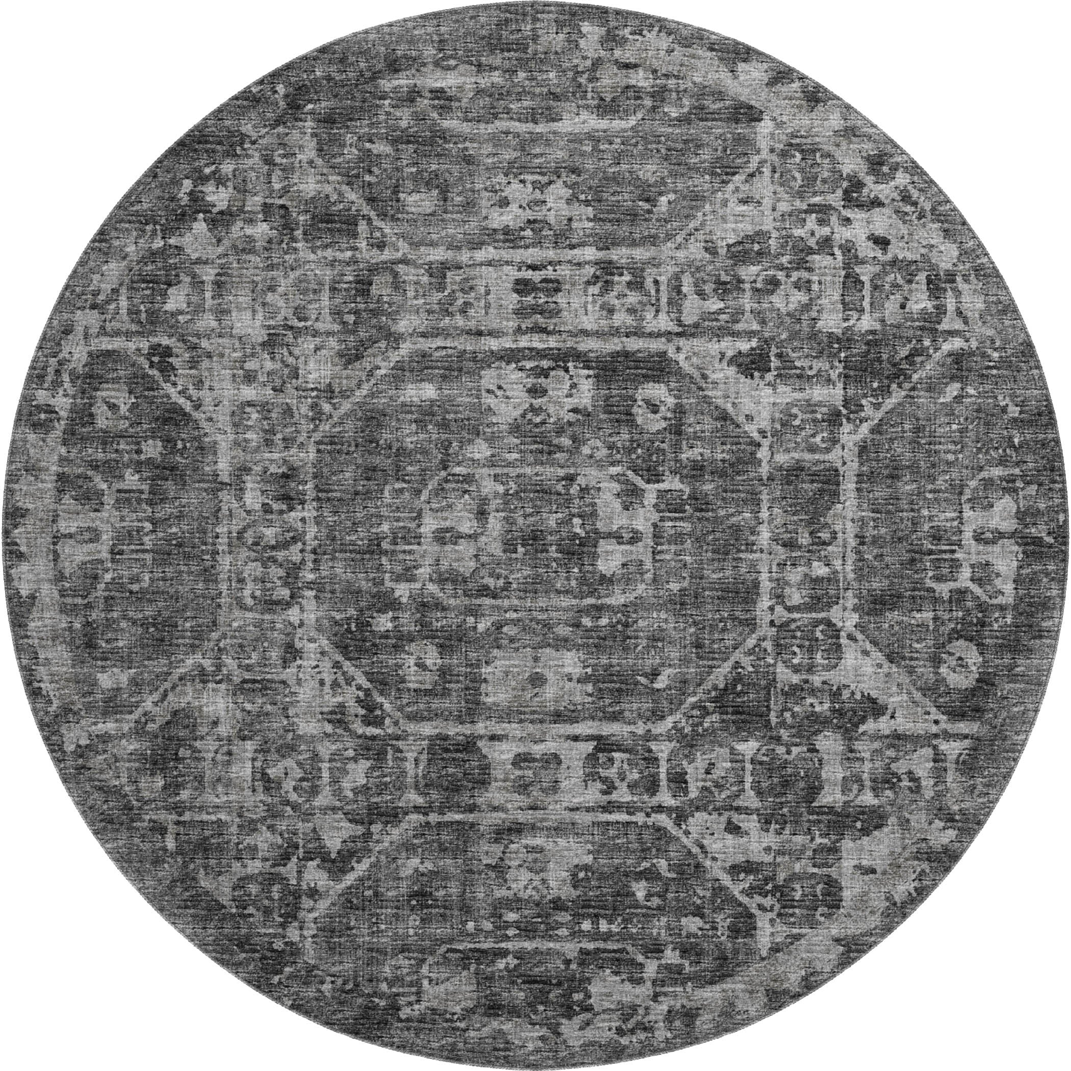 Bangkok Machine Washable Traditional Black Rug 8' x 8' #shape_Round