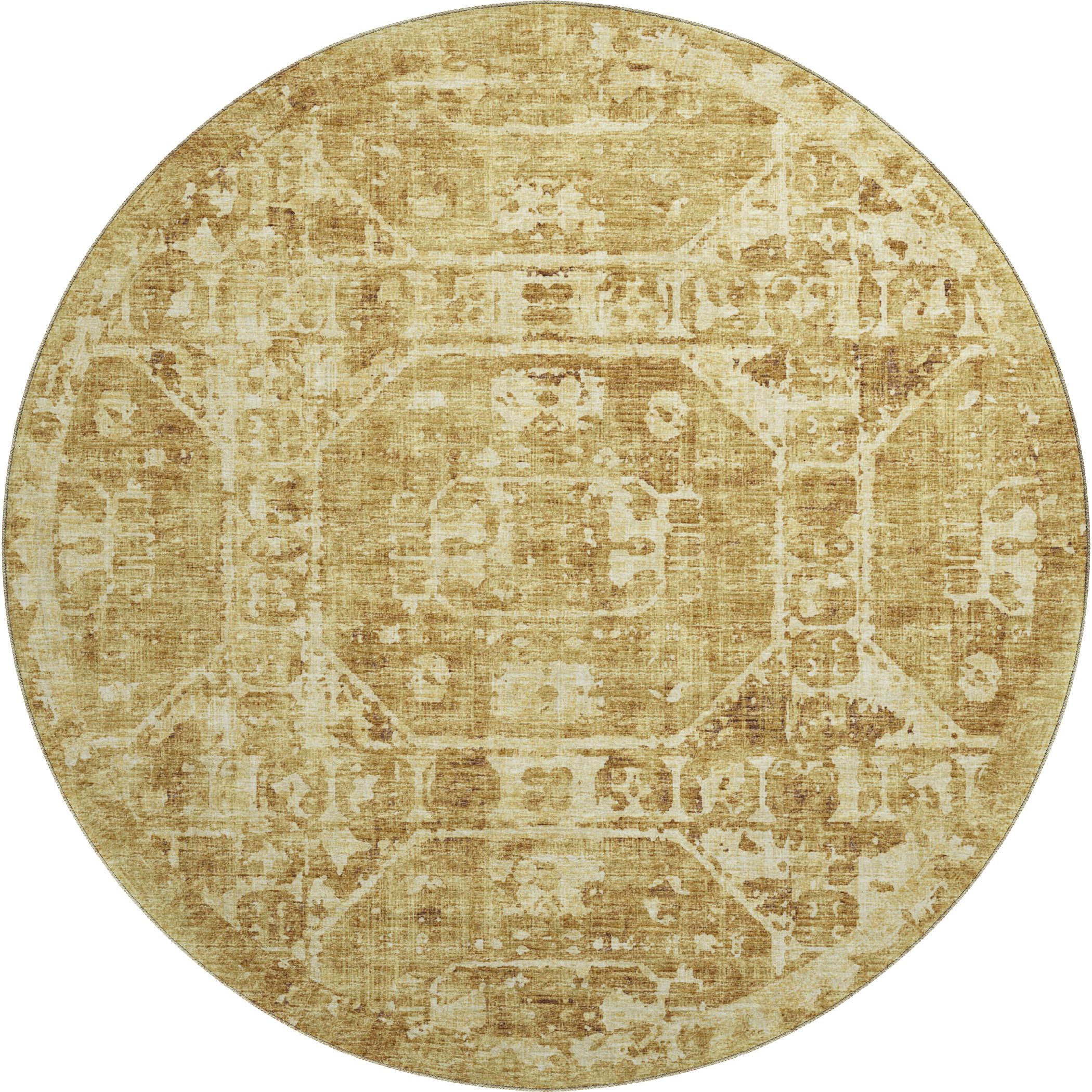 Bangkok Machine Washable Traditional Gilded Gold Rug 8' x 8' #shape_Round