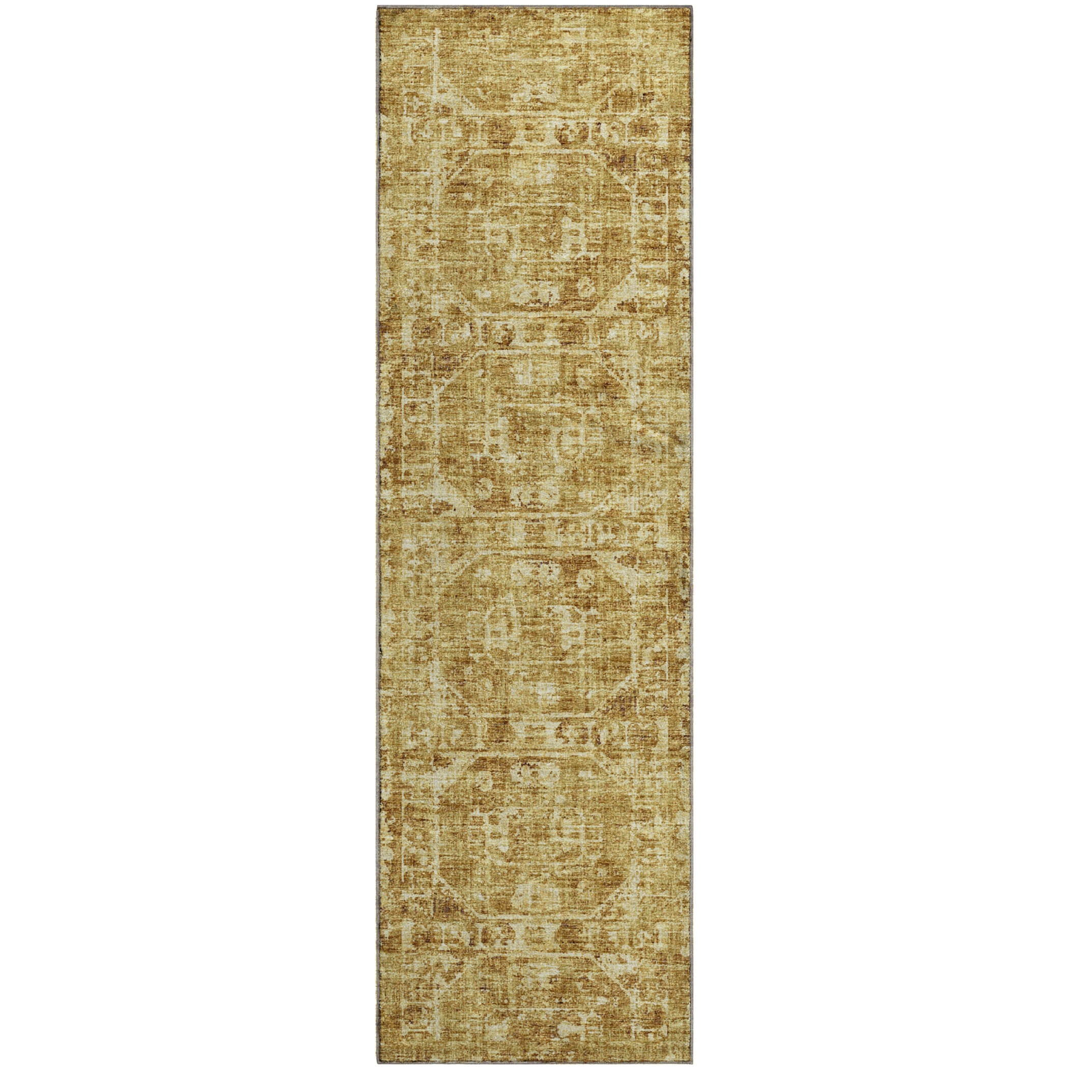 Bangkok Machine Washable Traditional Gilded Gold Rug 2'3" x 7'6" #shape_Runner