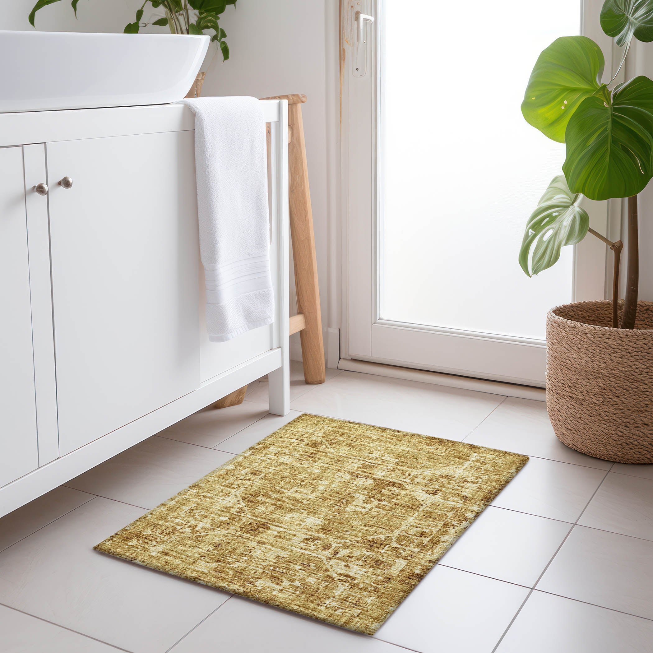 Bangkok Machine Washable Traditional Gilded Gold Rug 1'8" x 2'6" #shape_Rectangle