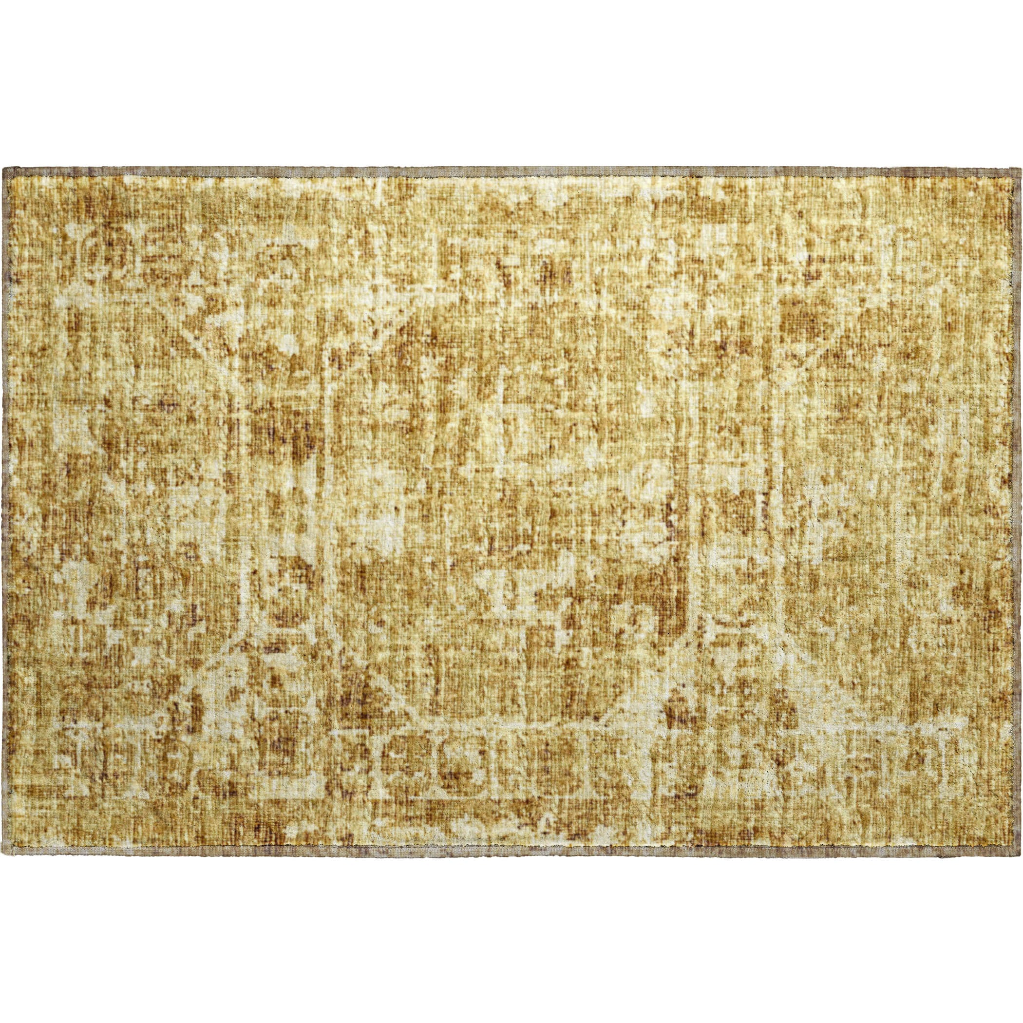 Bangkok Machine Washable Traditional Gilded Gold Rug 1'8" x 2'6" #shape_Rectangle