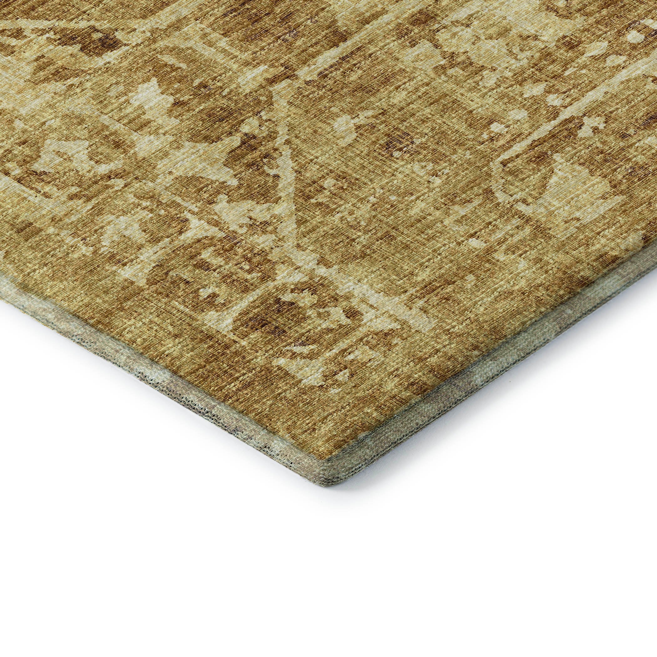 Bangkok Machine Washable Traditional Gilded Gold Rug 1'8" x 2'6" #shape_Rectangle