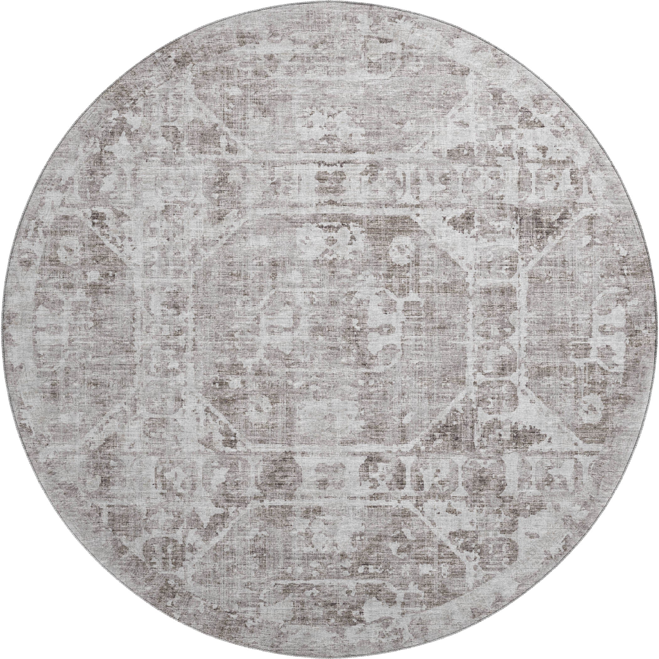 Bangkok Machine Washable Traditional Mocha Brown Rug 8' x 8' #shape_Round