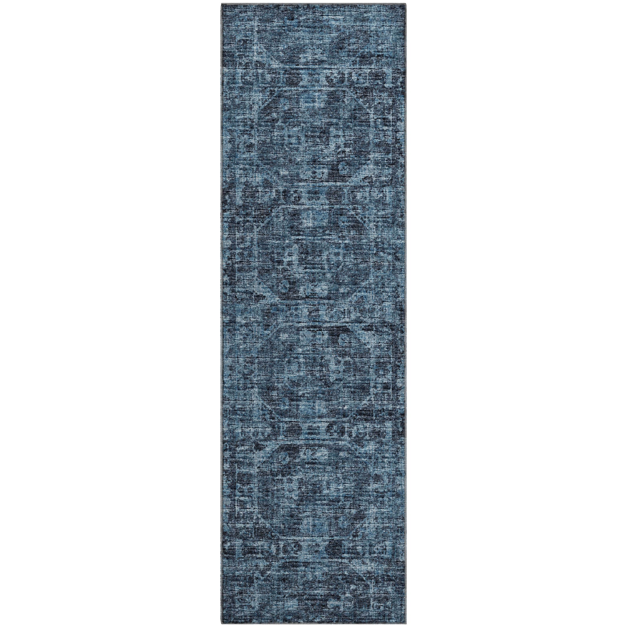 Bangkok Machine Washable Traditional Navy Blue Rug 2'3" x 7'6" #shape_Runner