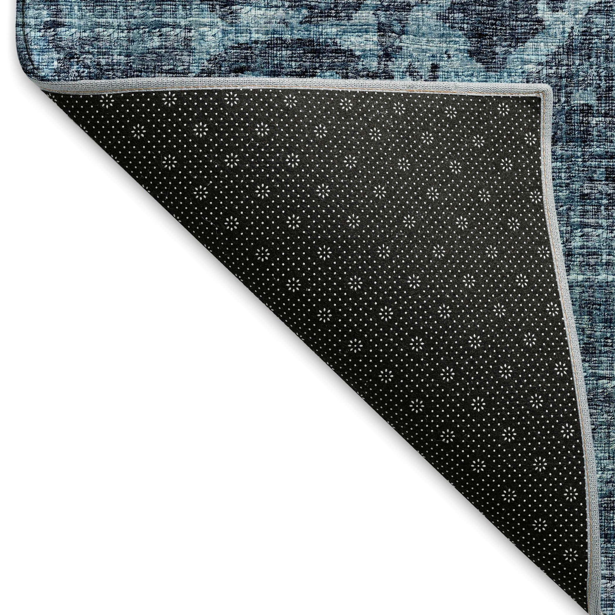Bangkok Machine Washable Traditional Navy Blue Rug 1'8" x 2'6" #shape_Rectangle
