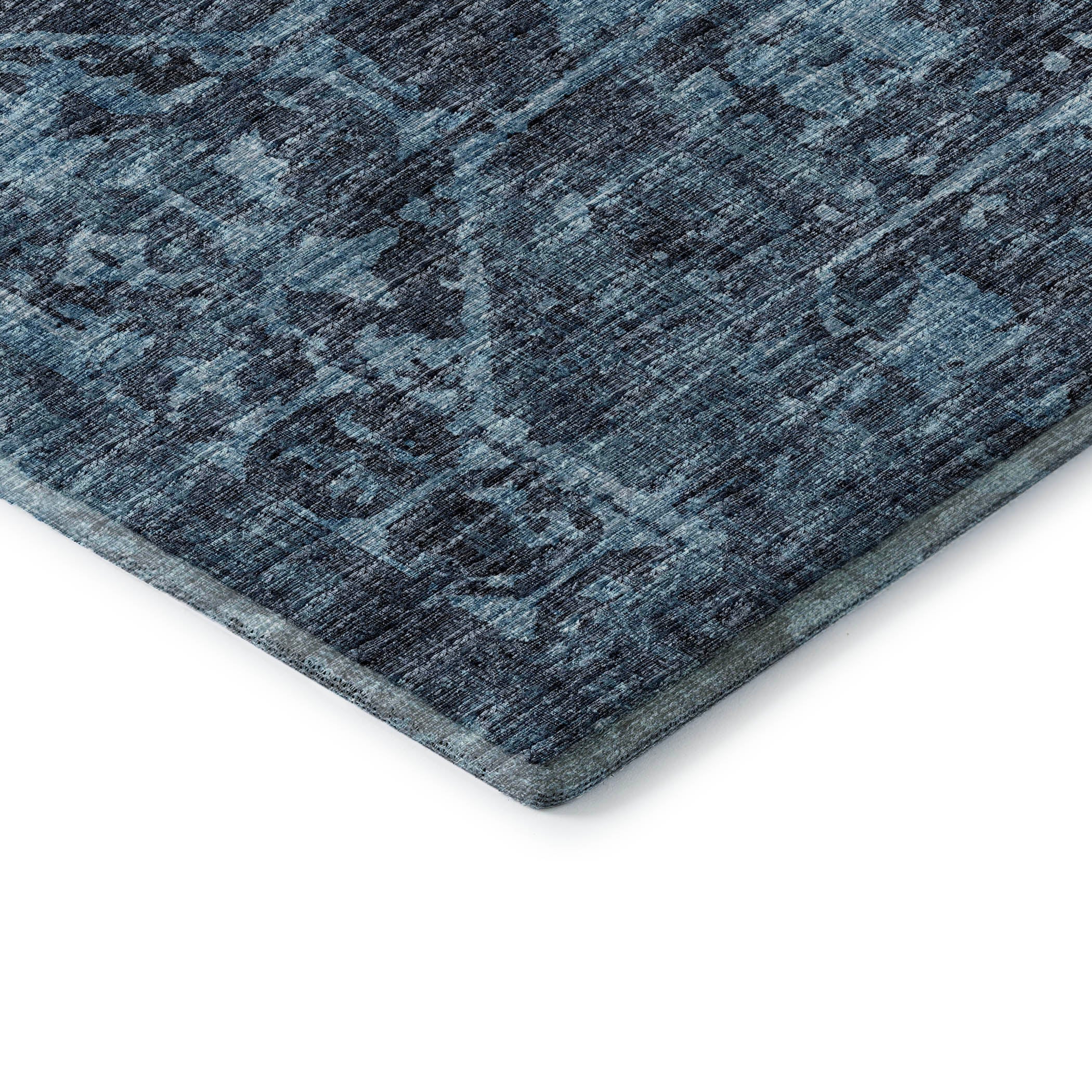 Bangkok Machine Washable Traditional Navy Blue Rug 1'8" x 2'6" #shape_Rectangle