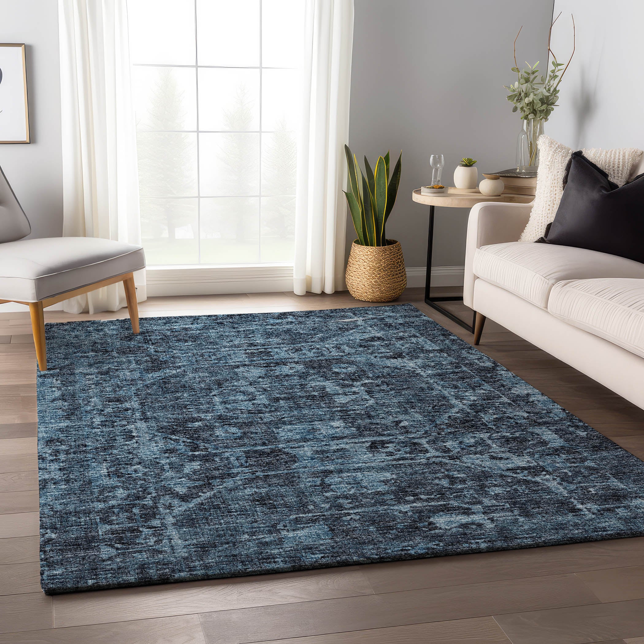 Bangkok Machine Washable Traditional Navy Blue Rug 2'6" x 3'10" #shape_Rectangle