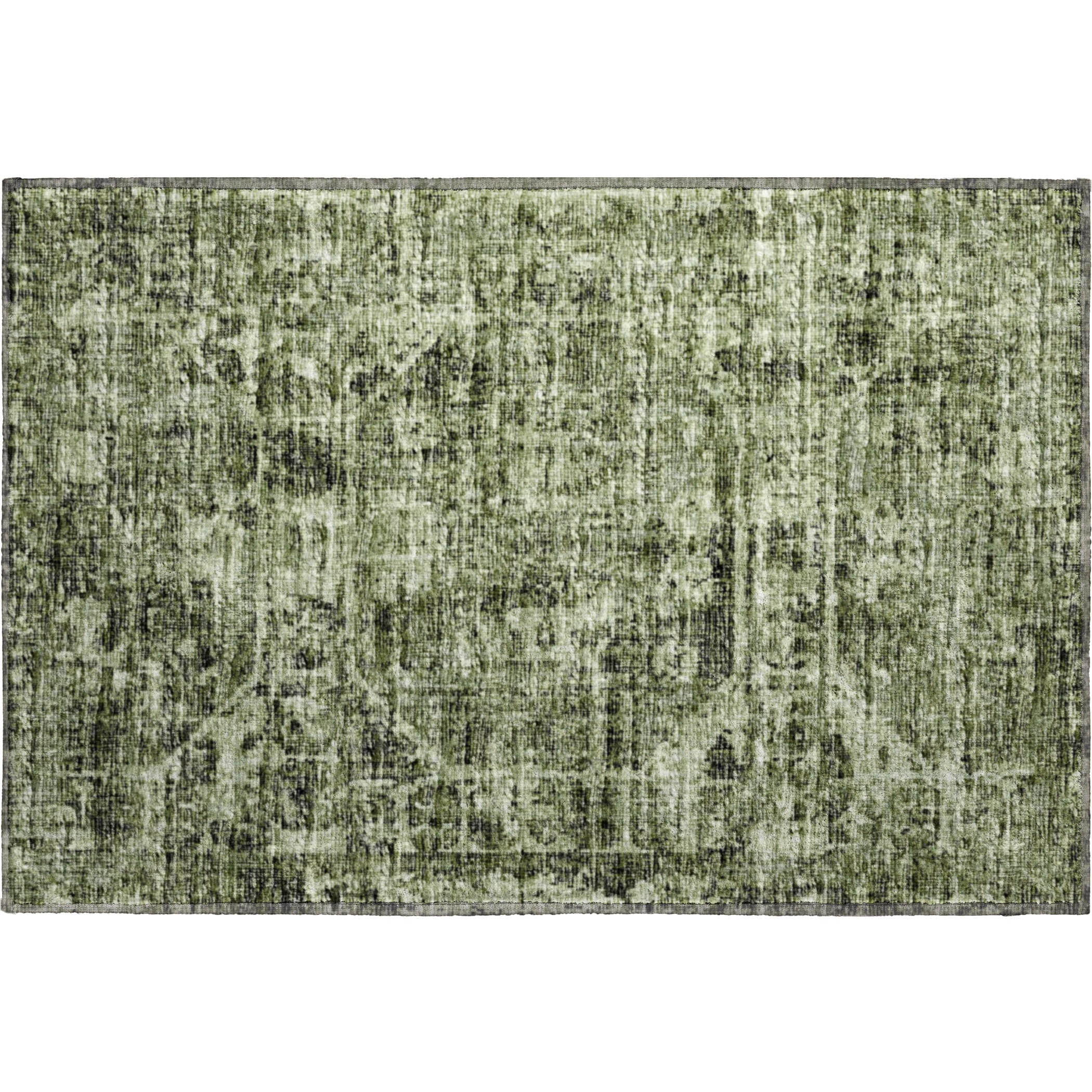 Bangkok Machine Washable Traditional Olive Green Rug 1'8" x 2'6" #shape_Rectangle