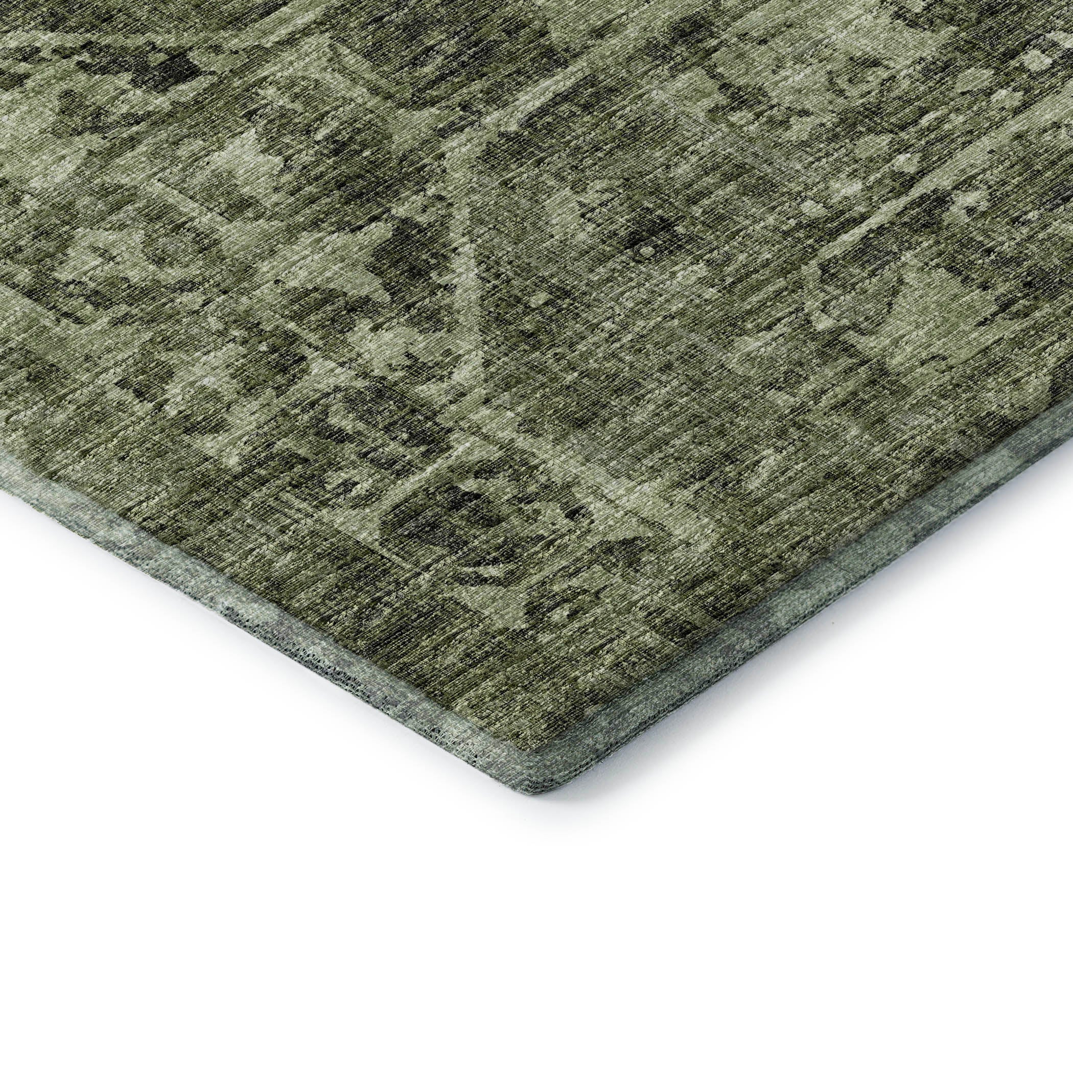 Bangkok Machine Washable Traditional Olive Green Rug 1'8" x 2'6" #shape_Rectangle