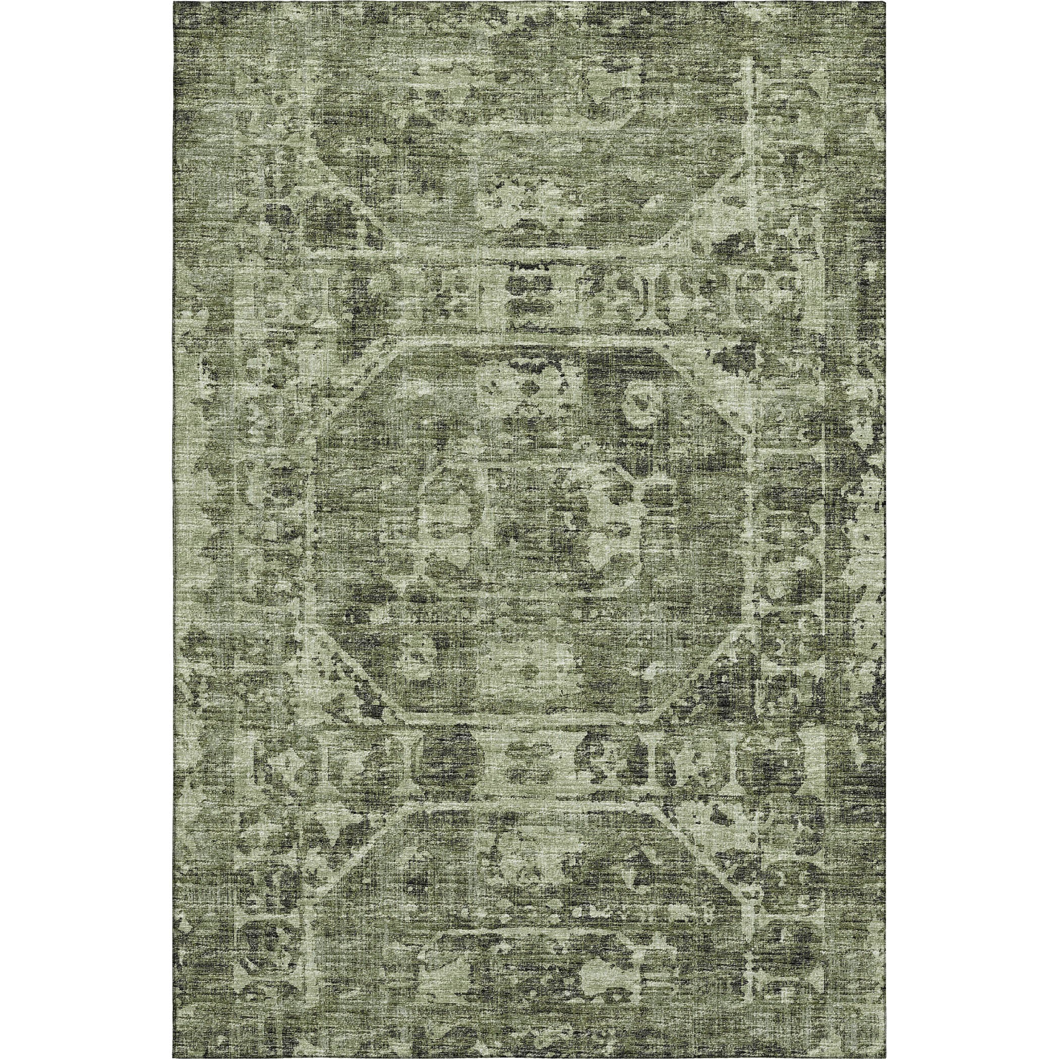 Bangkok Machine Washable Traditional Olive Green Rug 2'6" x 3'10" #shape_Rectangle
