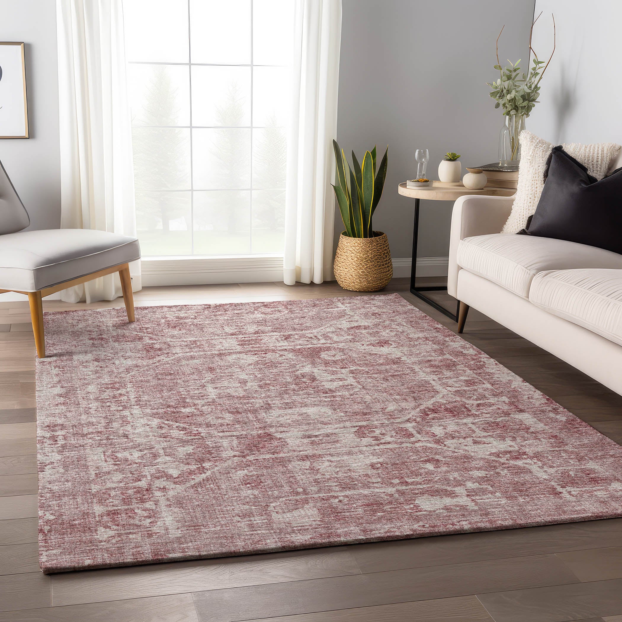 Bangkok Machine Washable Traditional Pink Rug 2'6" x 3'10" #shape_Rectangle