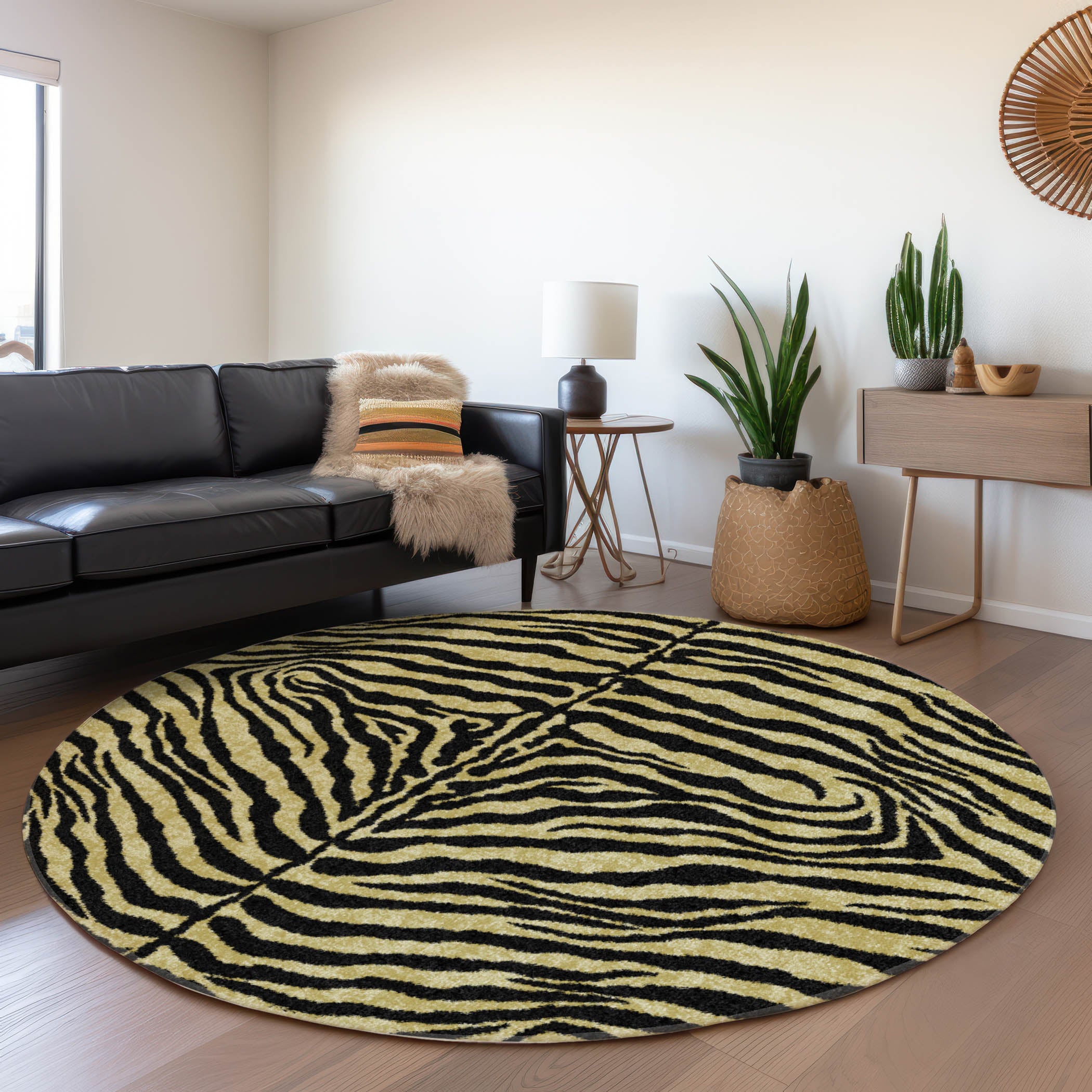 Baku Machine Washable Animal Skin Pattern Gilded Gold Rug 8' x 8' #shape_Round