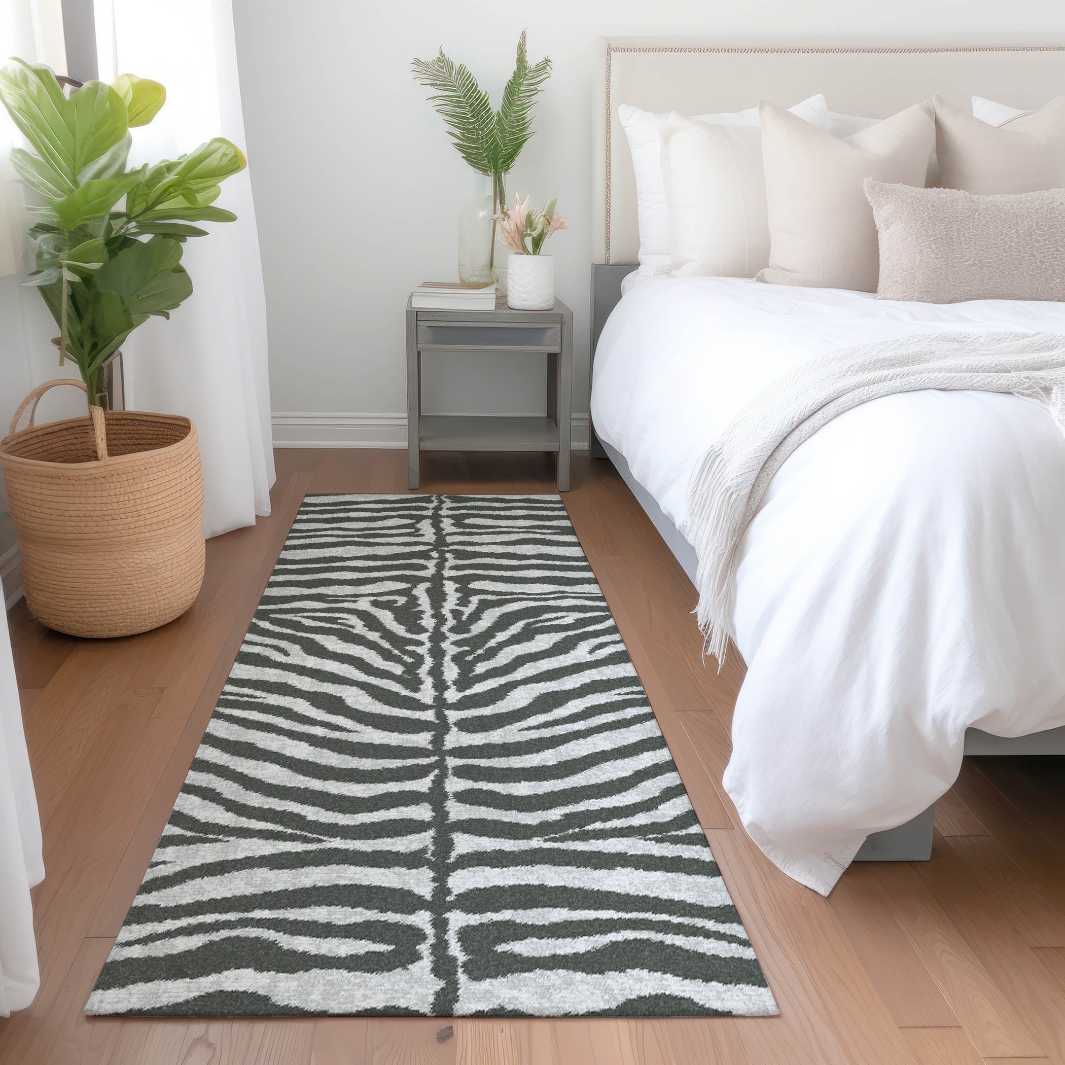 Baku Machine Washable Animal Skin Pattern Gray Rug 2'3" x 7'6" #shape_Runner