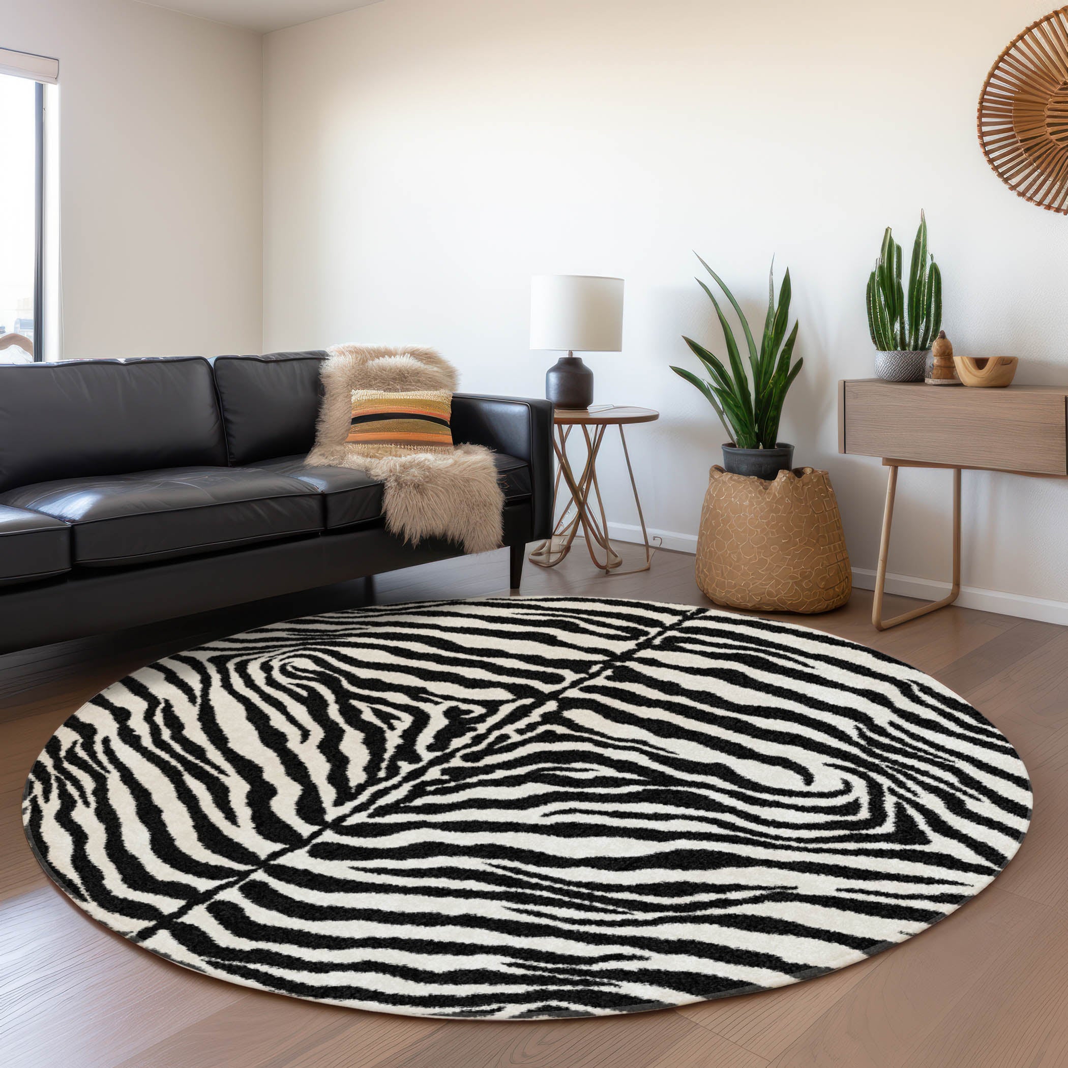 Baku Machine Washable Animal Skin Pattern Pearl Gray Rug 8' x 8' #shape_Round