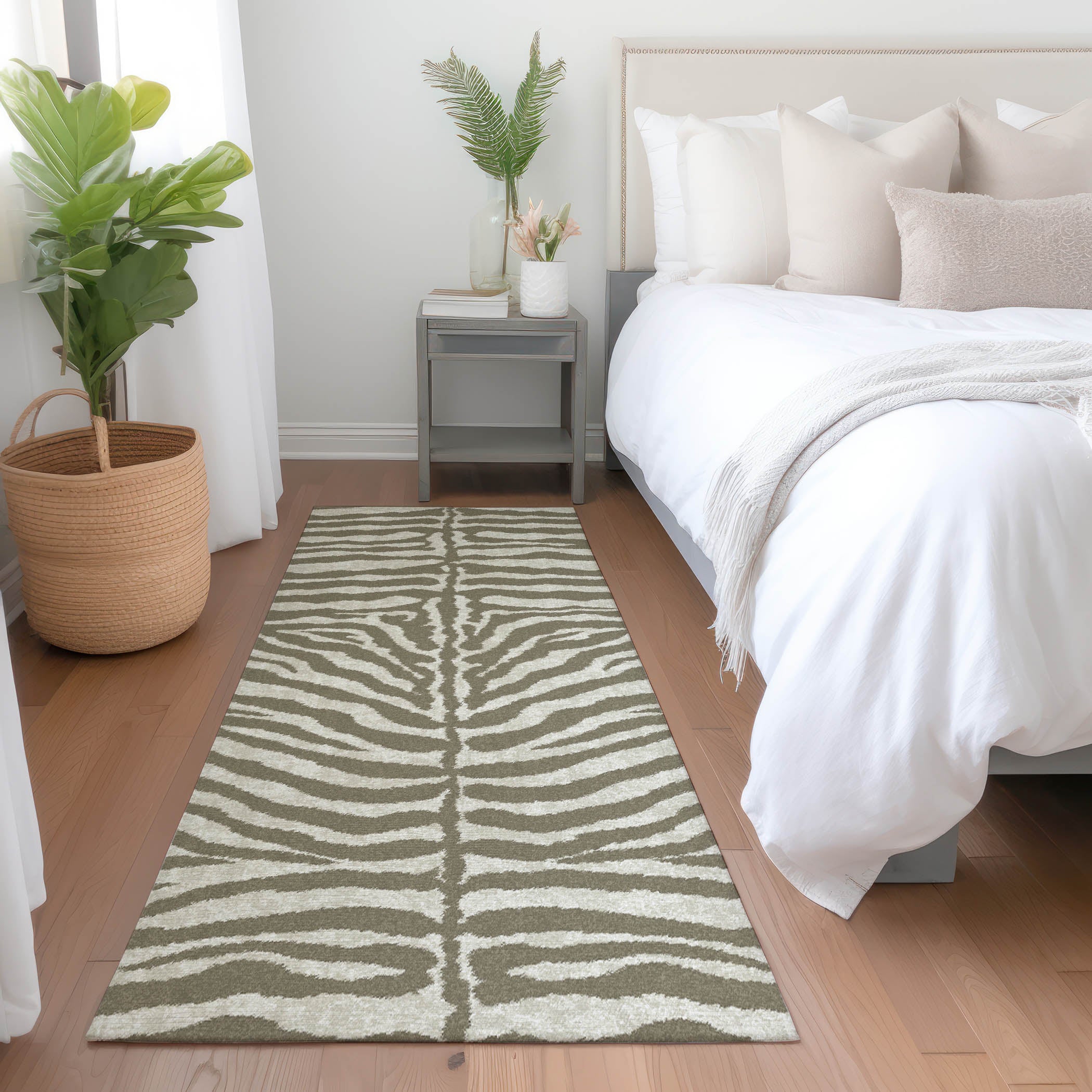 Baku Machine Washable Animal Skin Pattern Taupe Neutral Rug 2'3" x 7'6" #shape_Runner