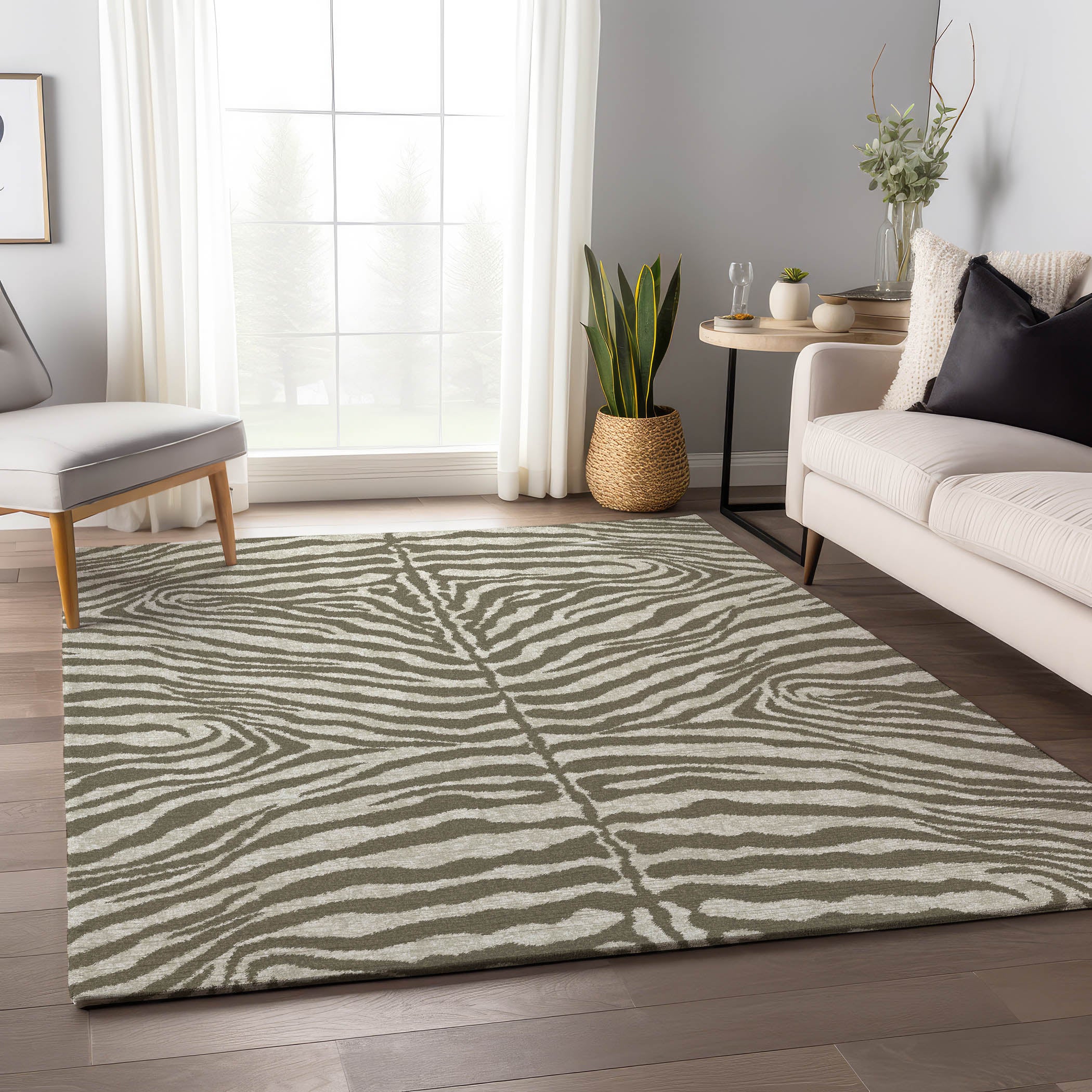 Baku Machine Washable Animal Skin Pattern Taupe Neutral Rug 2'6" x 3'10" #shape_Rectangle