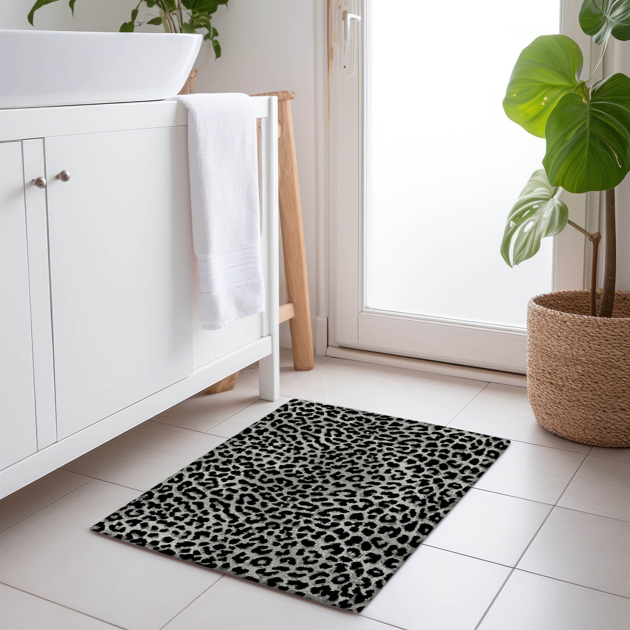 Bogota Machine Washable Animal Skin Pattern Shadow Black Rug 1'8" x 2'6" #shape_Rectangle