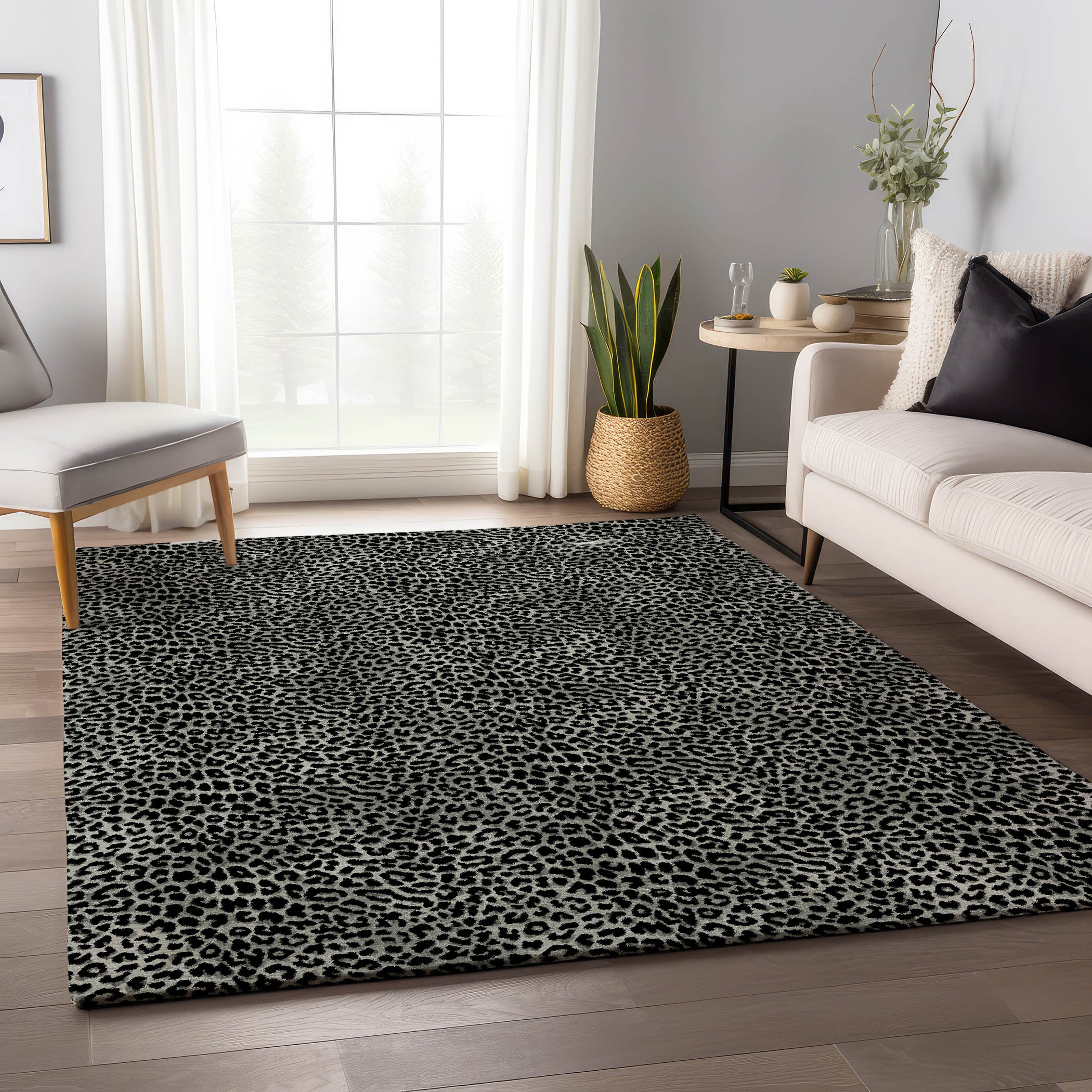Bogota Machine Washable Animal Skin Pattern Shadow Black Rug 2'6" x 3'10" #shape_Rectangle