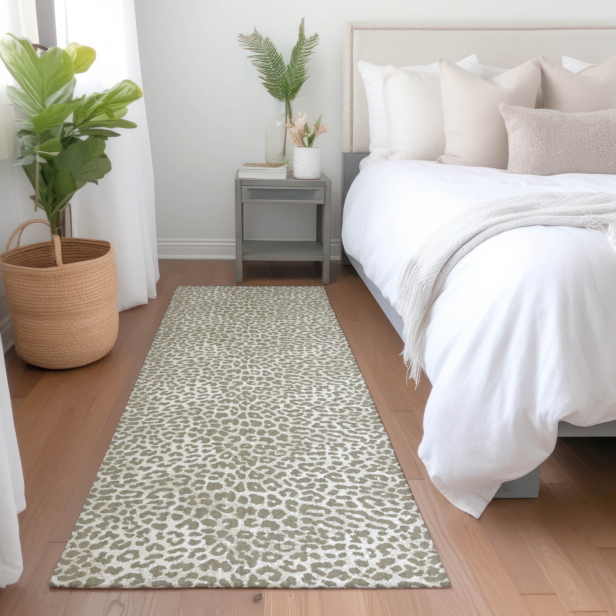 Bogota Machine Washable Animal Skin Pattern Taupe Neutral Rug 2'3" x 7'6" #shape_Runner