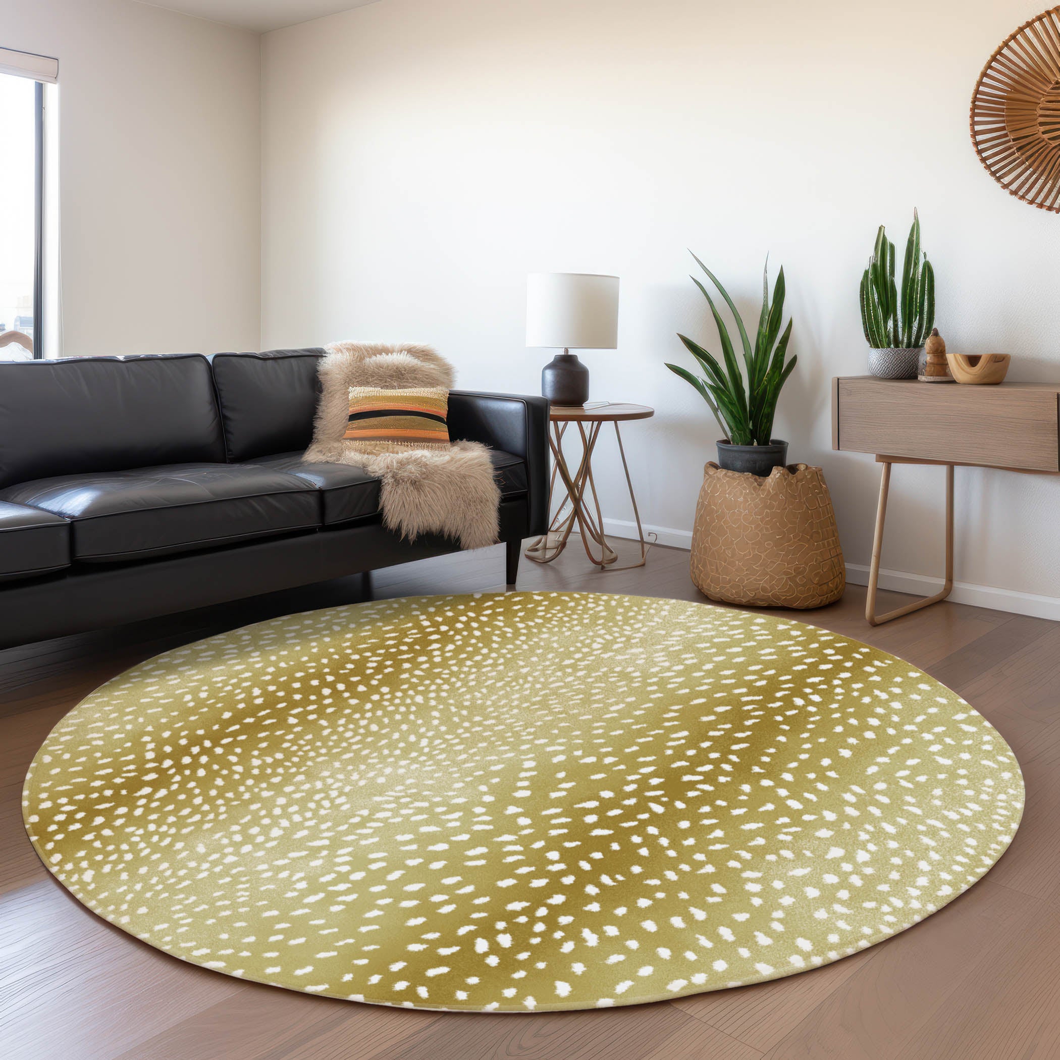 Valletta Machine Washable Animal Skin Pattern Gilded Gold Rug 8' x 8' #shape_Round