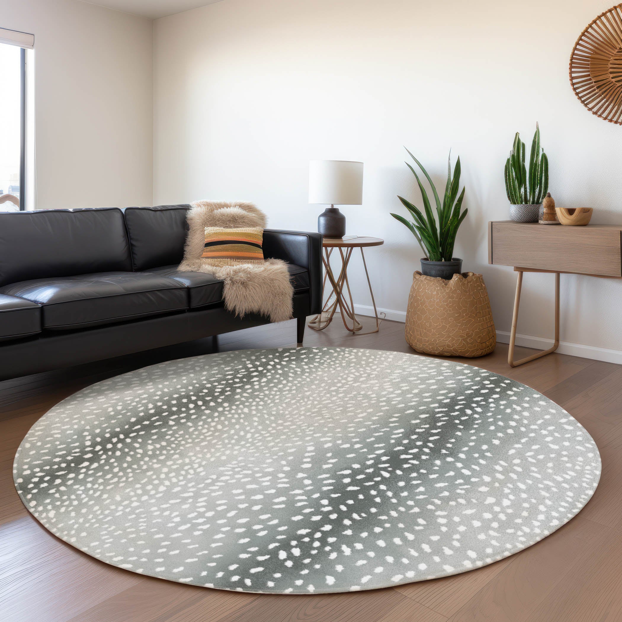 Valletta Machine Washable Animal Skin Pattern Gray Rug 8' x 8' #shape_Round