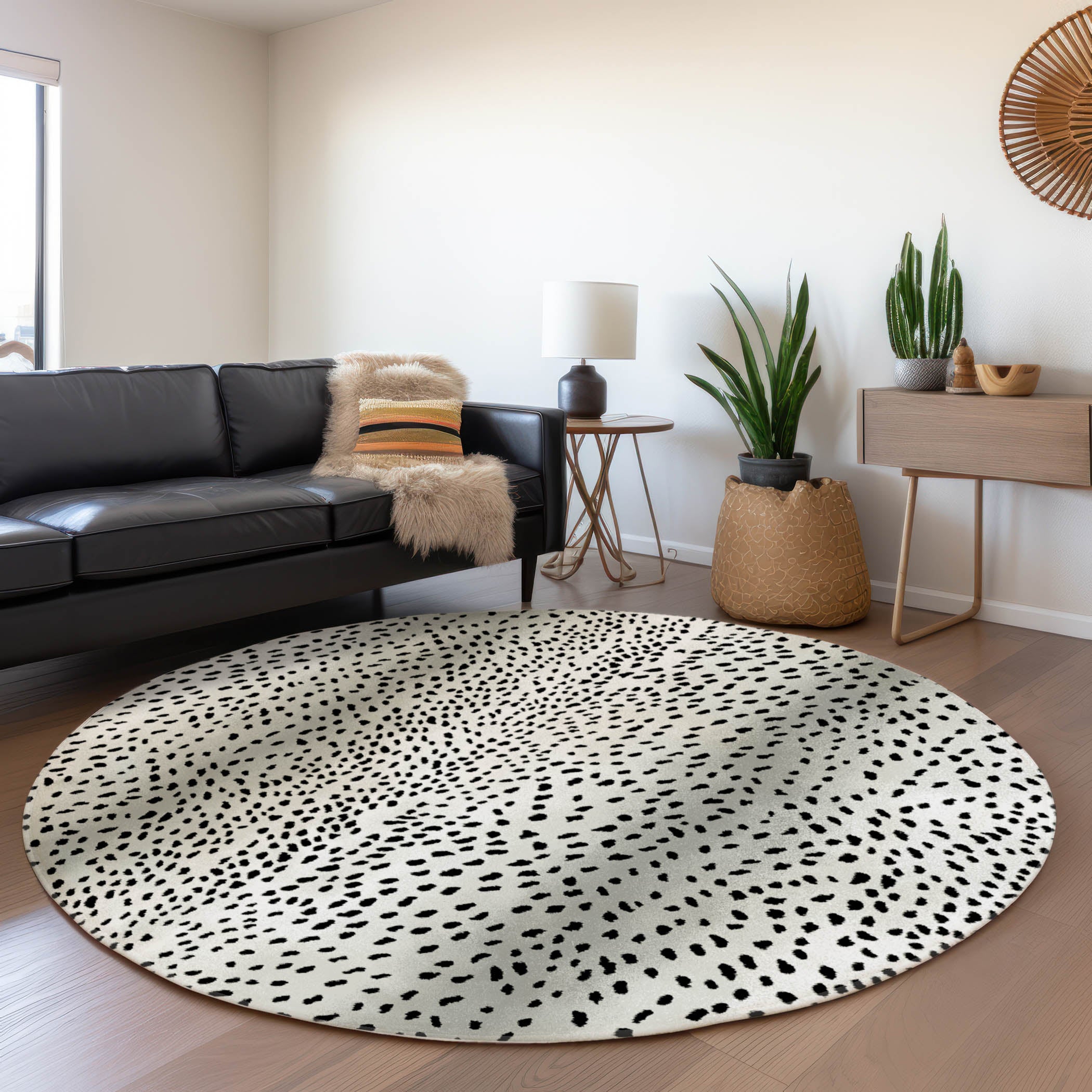 Valletta Machine Washable Animal Skin Pattern Pearl Ivory Rug 8' x 8' #shape_Round