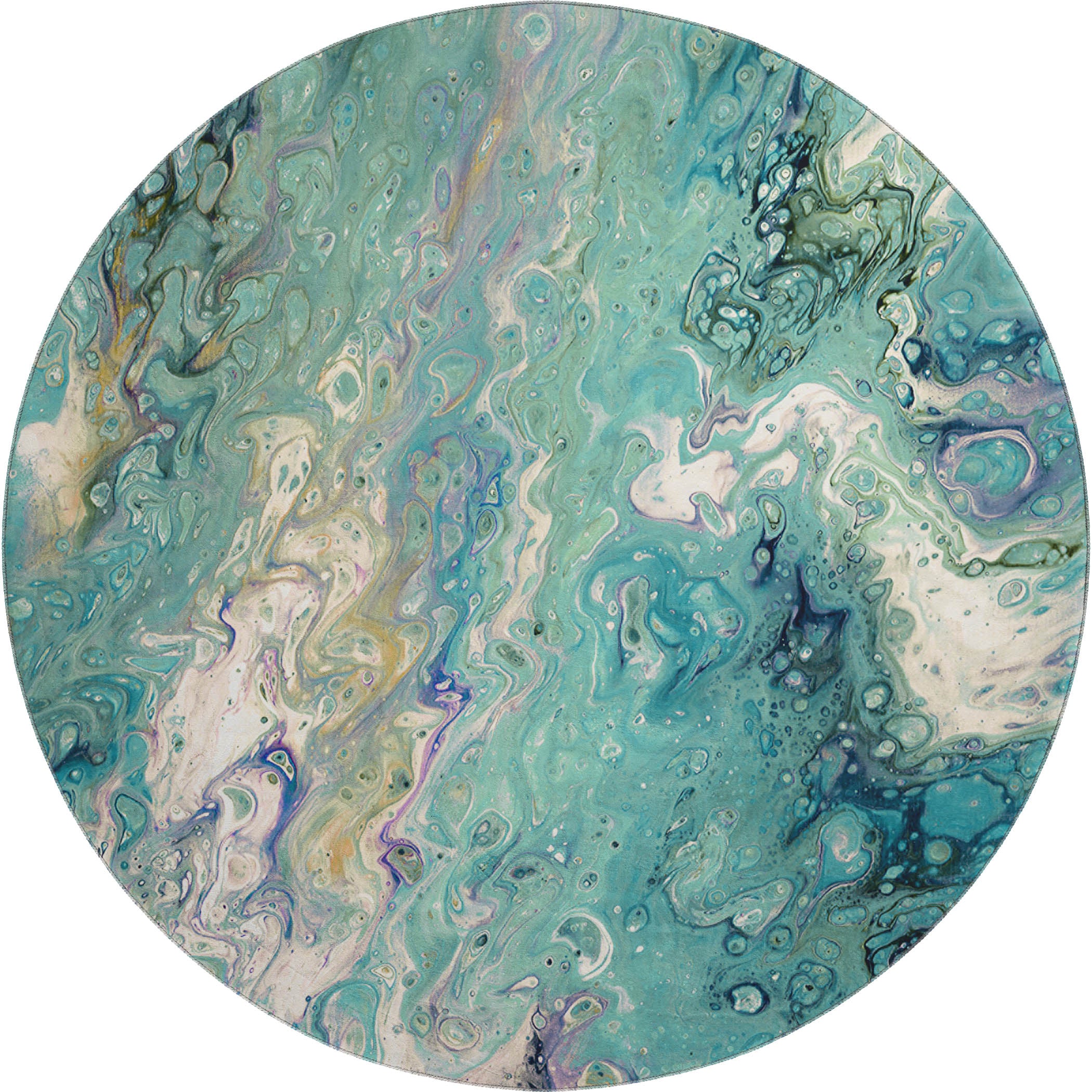 Oaxaca Machine Washable Contemporary Seaglass Blue Rug 8' x 8' #shape_Round