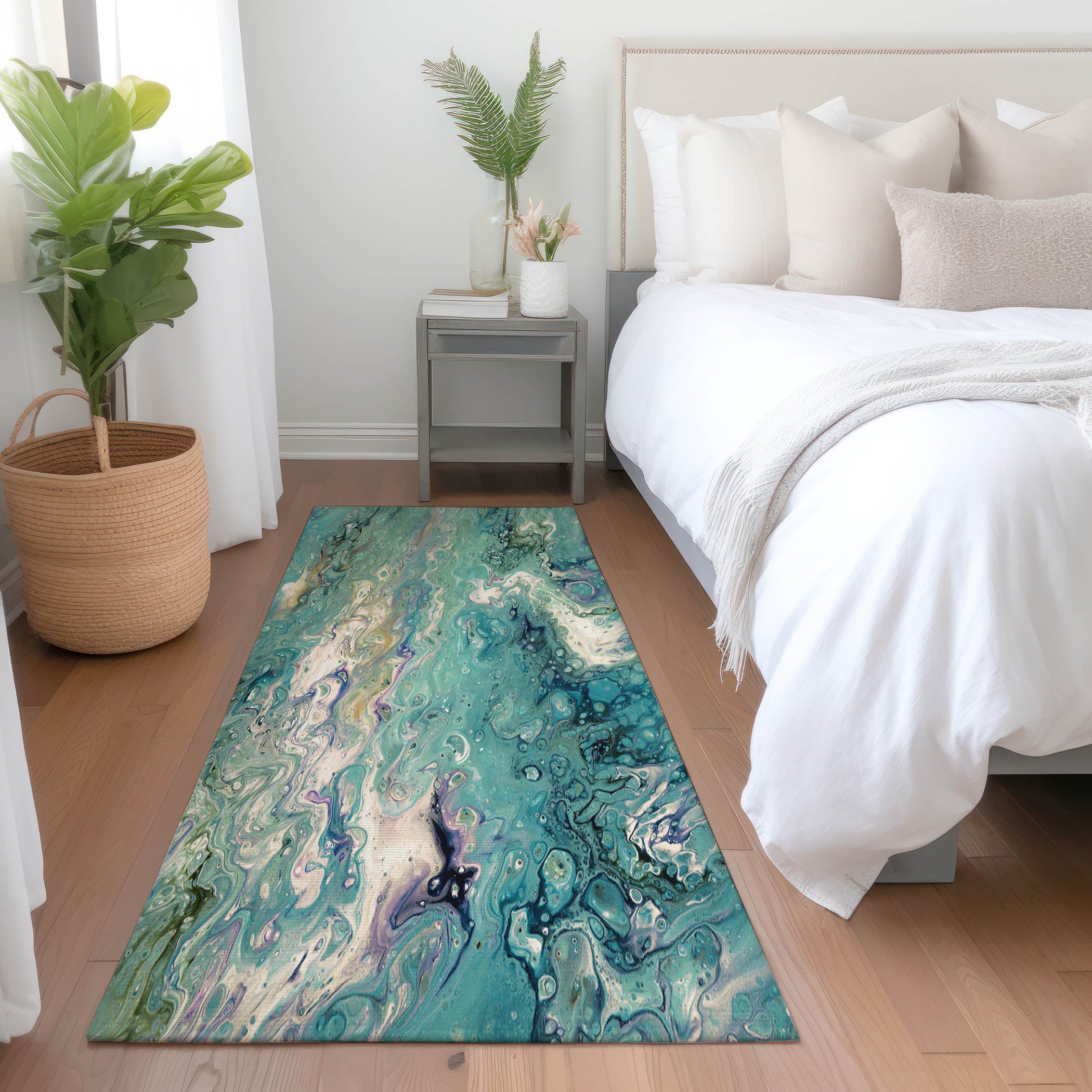 Oaxaca Machine Washable Contemporary Seaglass Blue Rug 2'3" x 7'6" #shape_Runner