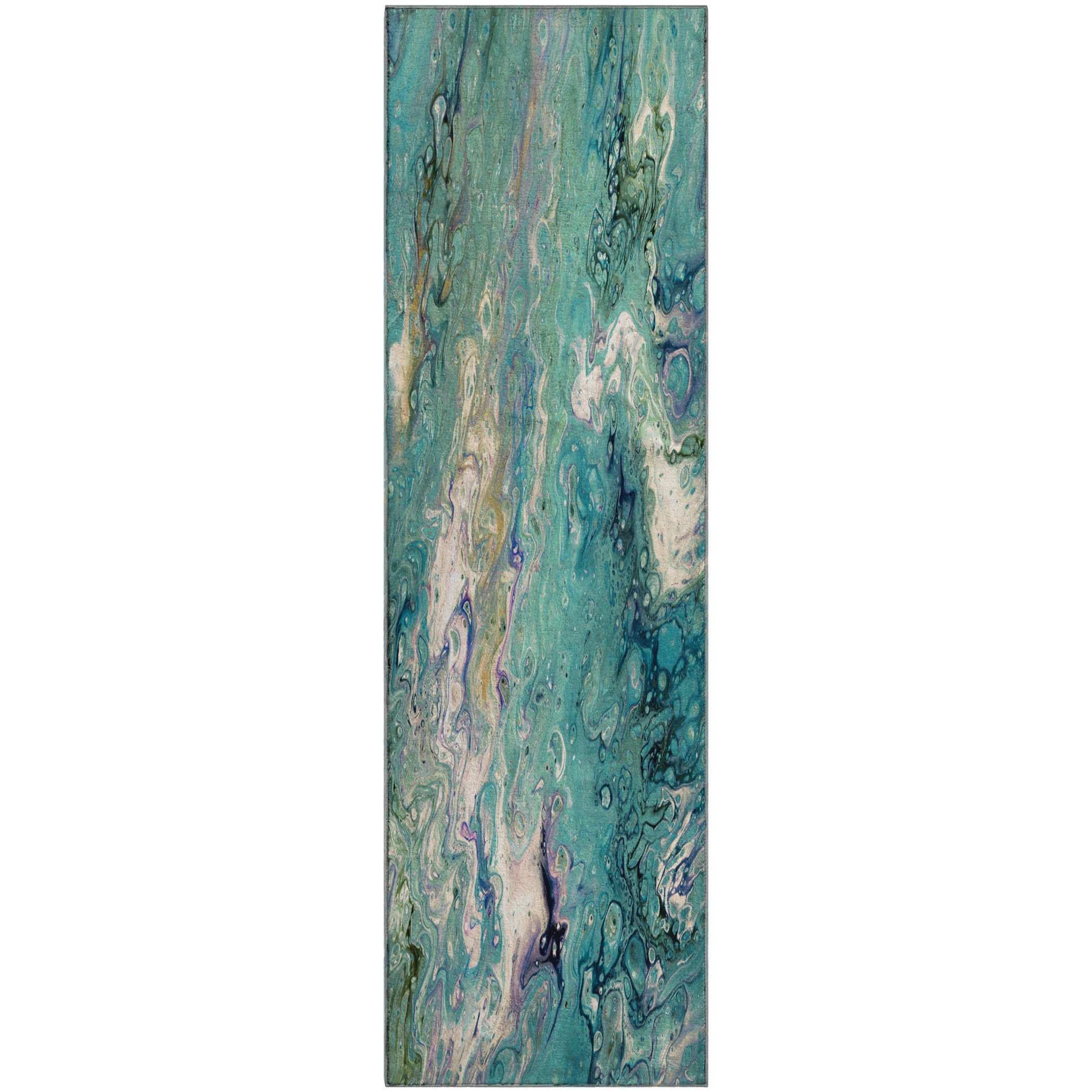Oaxaca Machine Washable Contemporary Seaglass Blue Rug 2'3" x 7'6" #shape_Runner
