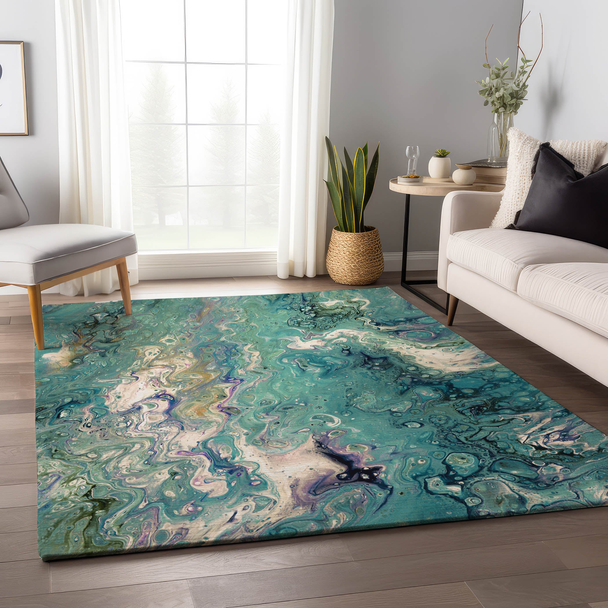 Oaxaca Machine Washable Contemporary Seaglass Blue Rug 2'6" x 3'10" #shape_Rectangle