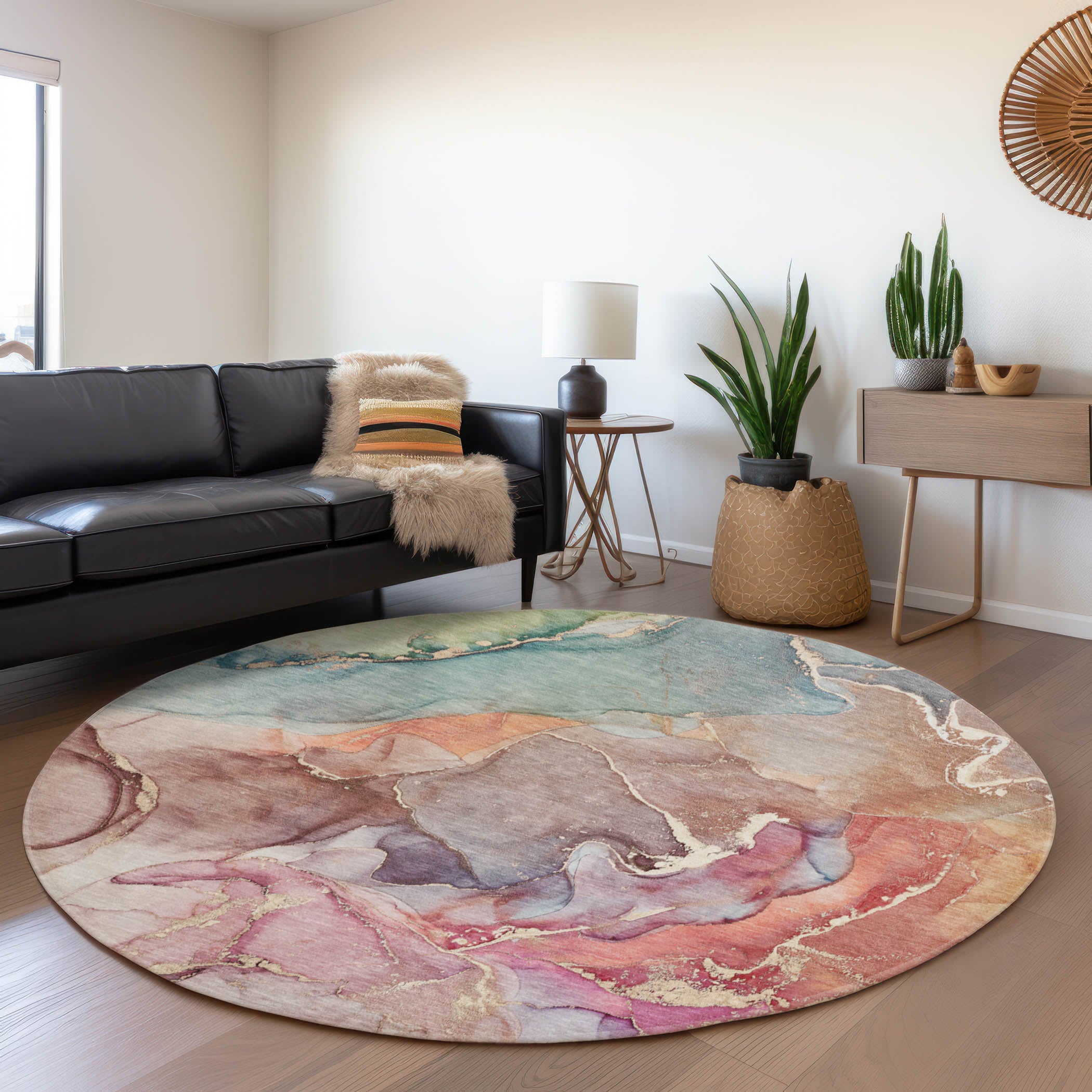 Marrakech Machine Washable Contemporary Blue Rug 8' x 8' #shape_Round
