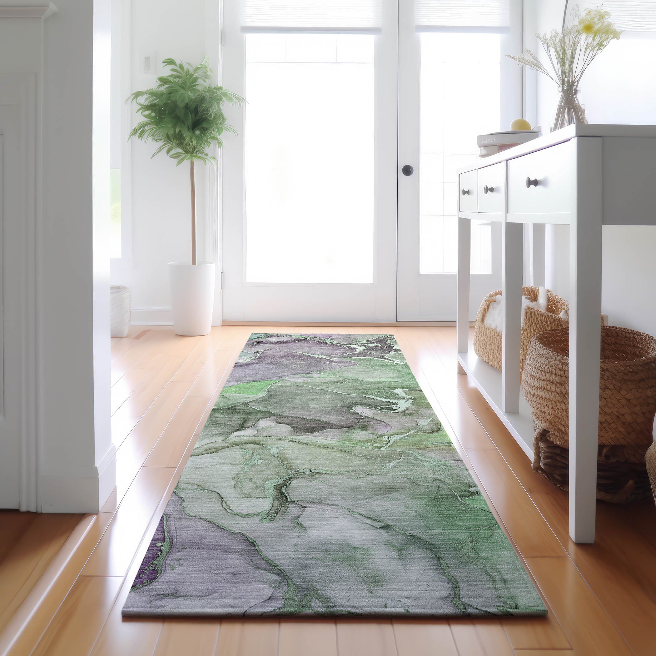 Marrakech Machine Washable Contemporary Green Rug 2'3" x 7'6" #shape_Runner