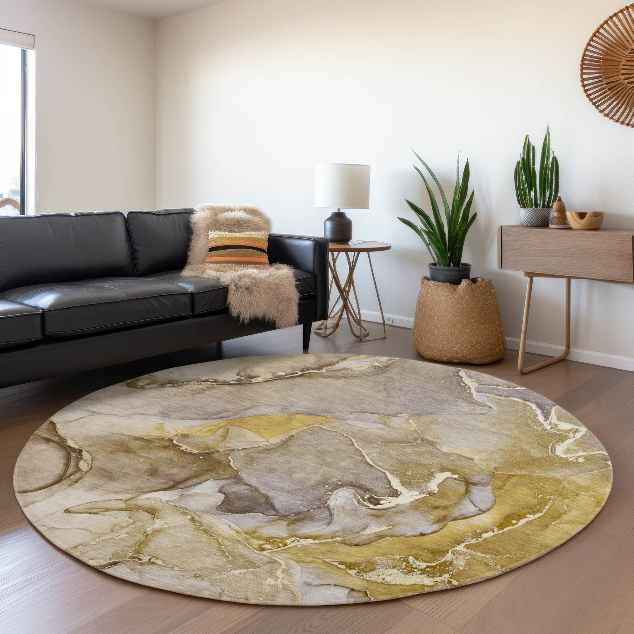 Marrakech Machine Washable Contemporary Taupe Brown Rug 8' x 8' #shape_Round