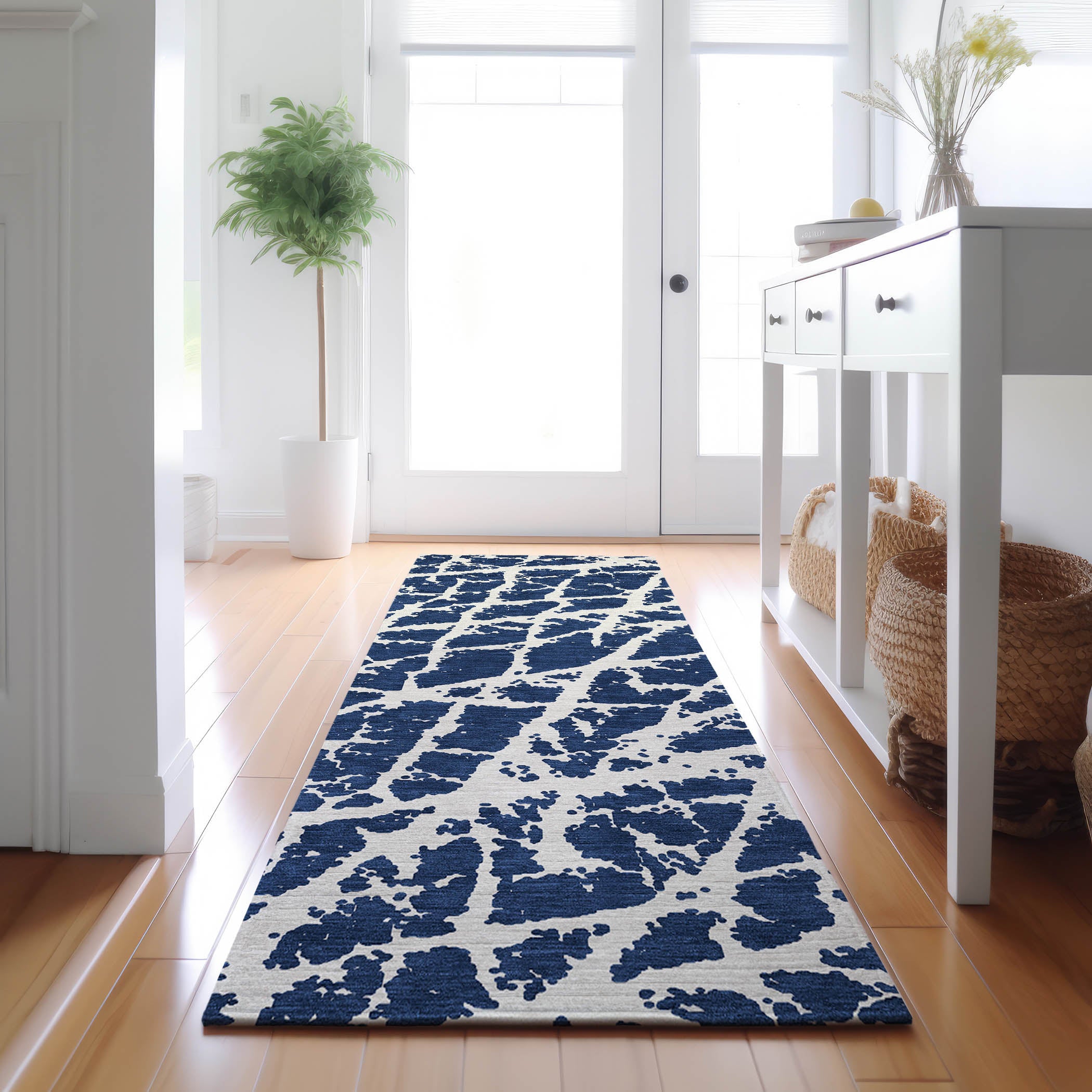 Siena Machine Washable Transitional Navy Blue Rug 2'3" x 7'6" #shape_Runner