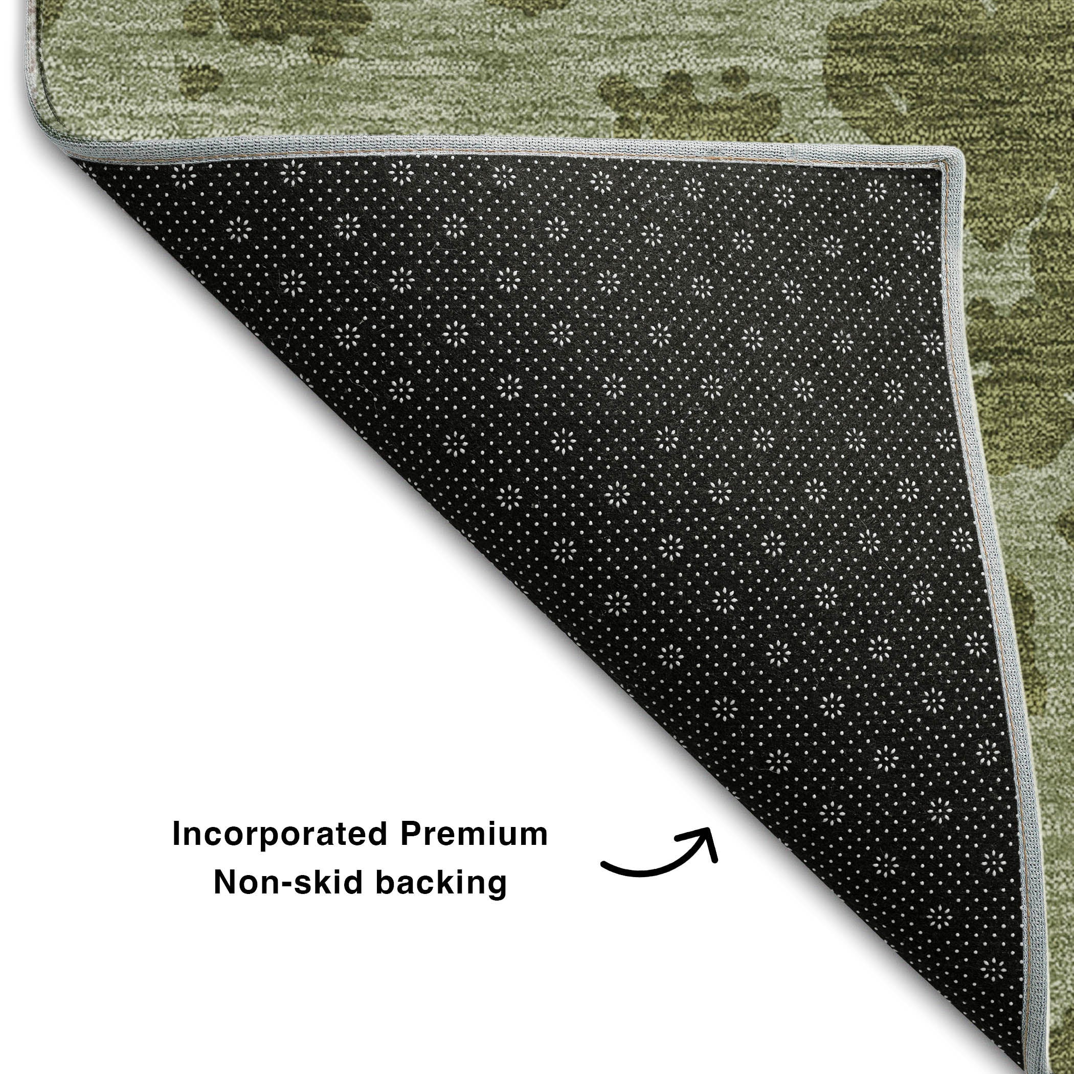 Siena Machine Washable Transitional Olive Green Rug 1'8" x 2'6" #shape_Rectangle