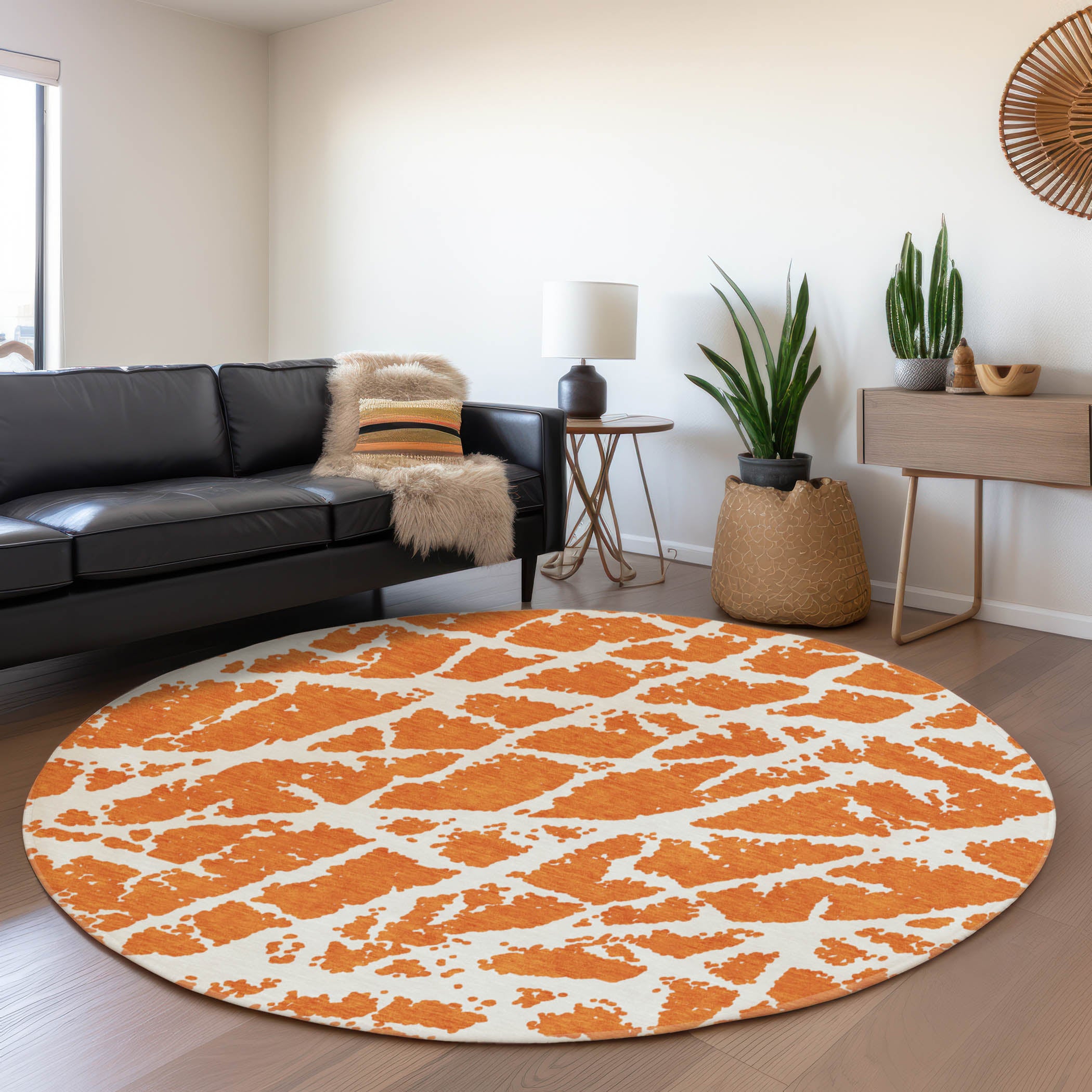 Siena Machine Washable Transitional Orange Rug 8' x 8' #shape_Round