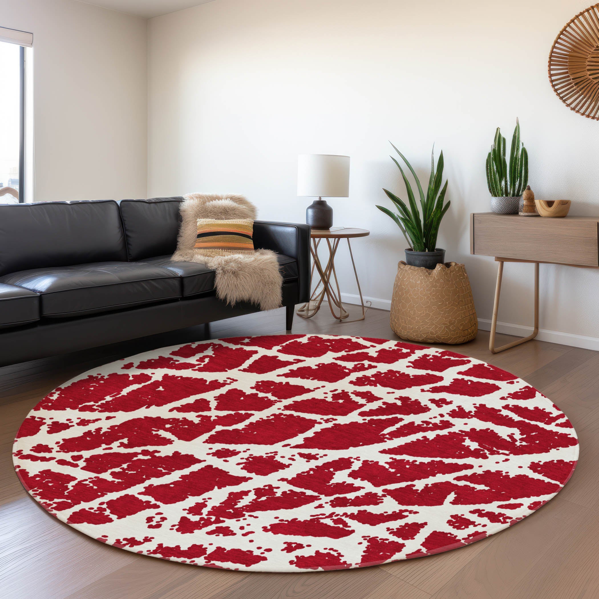 Siena Machine Washable Transitional Red Rug 8' x 8' #shape_Round