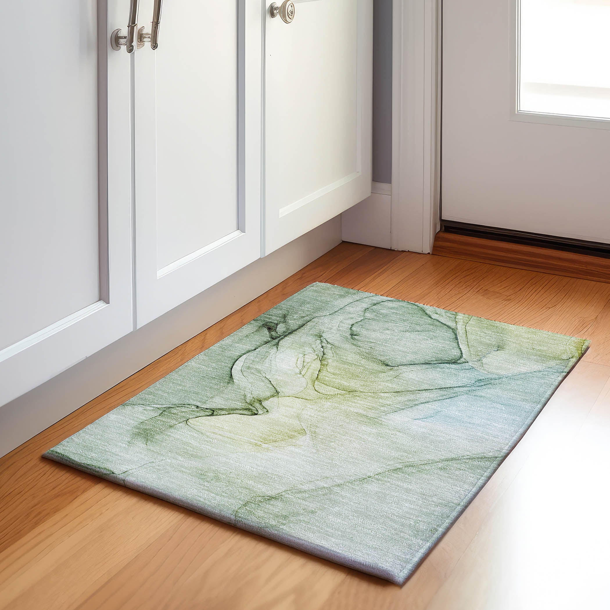 Valletta Machine Washable Transitional Green Rug 1'8" x 2'6" #shape_Rectangle